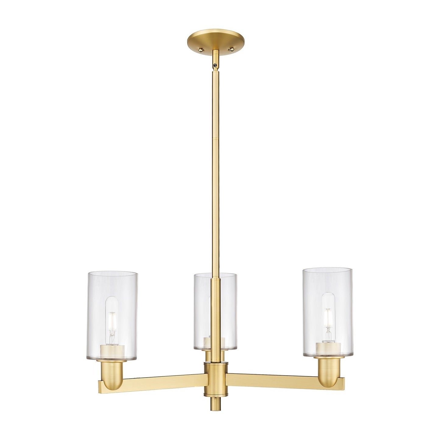 Innovations Clymer 26in 3-Light Pendant | Industrial Satin Gold Steel and Clear Glass | Kitchen Island & Dining Room | 25.62 x | Model 716-3CR-SG-G802