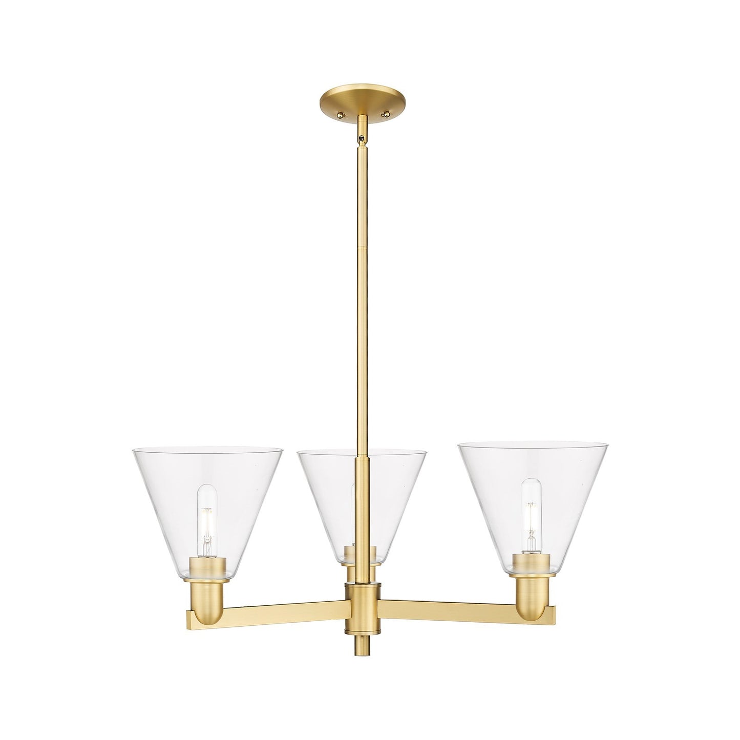 Innovations Berkshire Glass 30in 3-Light Pendant | Industrial Satin Gold Steel and Clear Glass | Kitchen Island & Dining Room | Model 716-3CR-SG-GBC-82