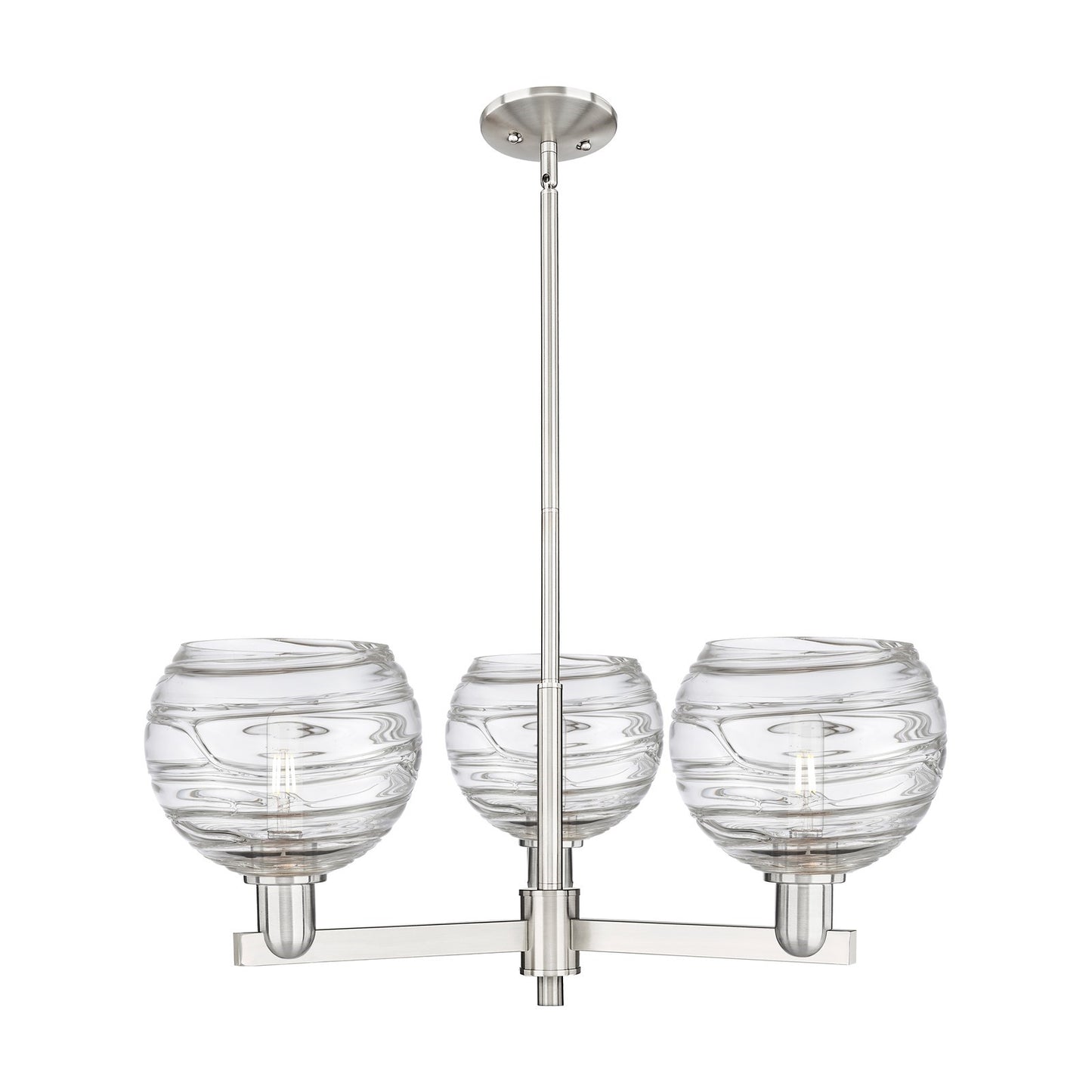 Innovations Athens Deco Swirl 30in 3-Light Pendant | Industrial Satin Nickel Steel and Clear Deco Swirl Glass | Kitchen | Model 716-3CR-SN-G1213-8CL