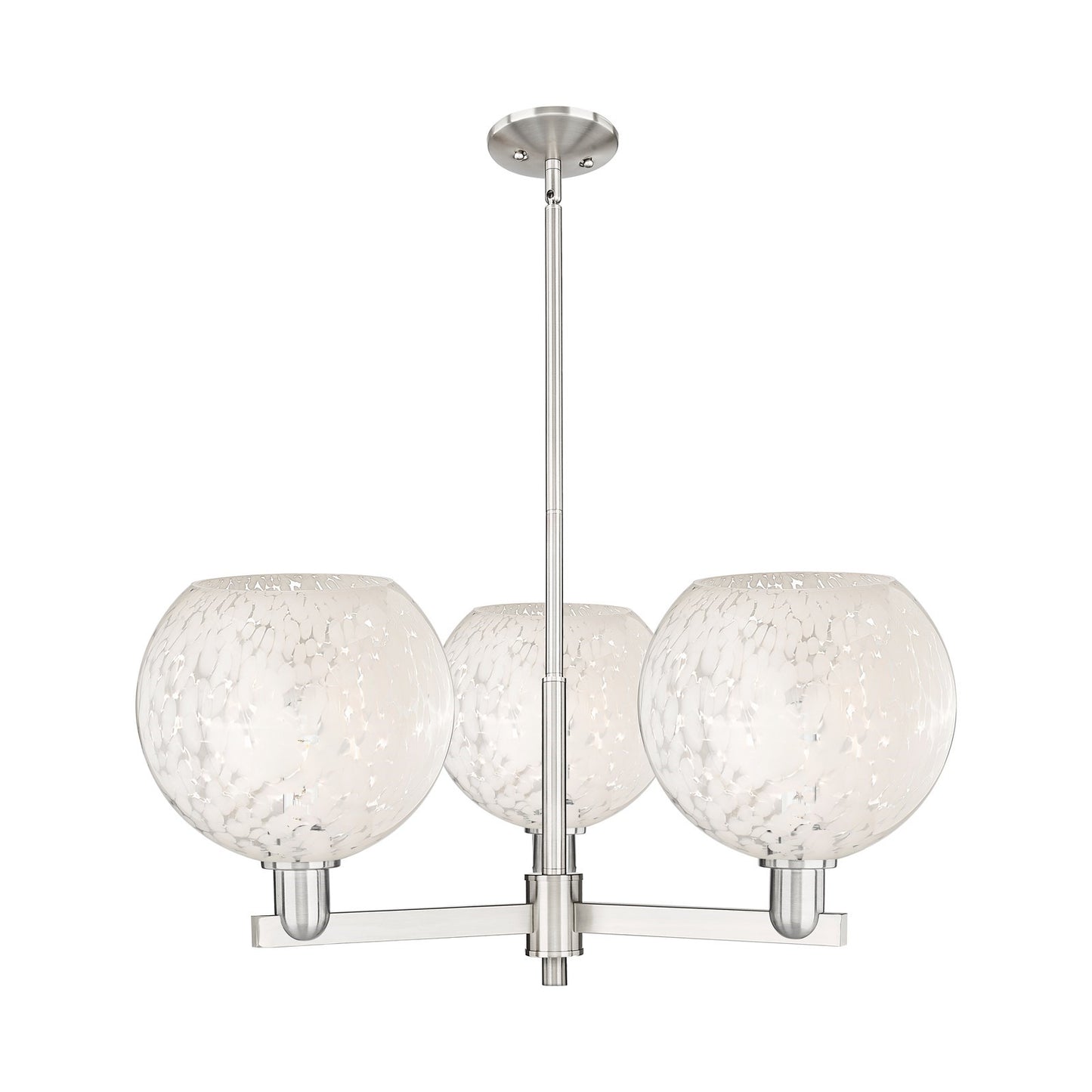 Innovations White Mouchette 32in 3-Light Pendant | Industrial Satin Nickel and White Glass | Kitchen Island & Dining Room | Model 716-3CR-SN-G1216-10WM