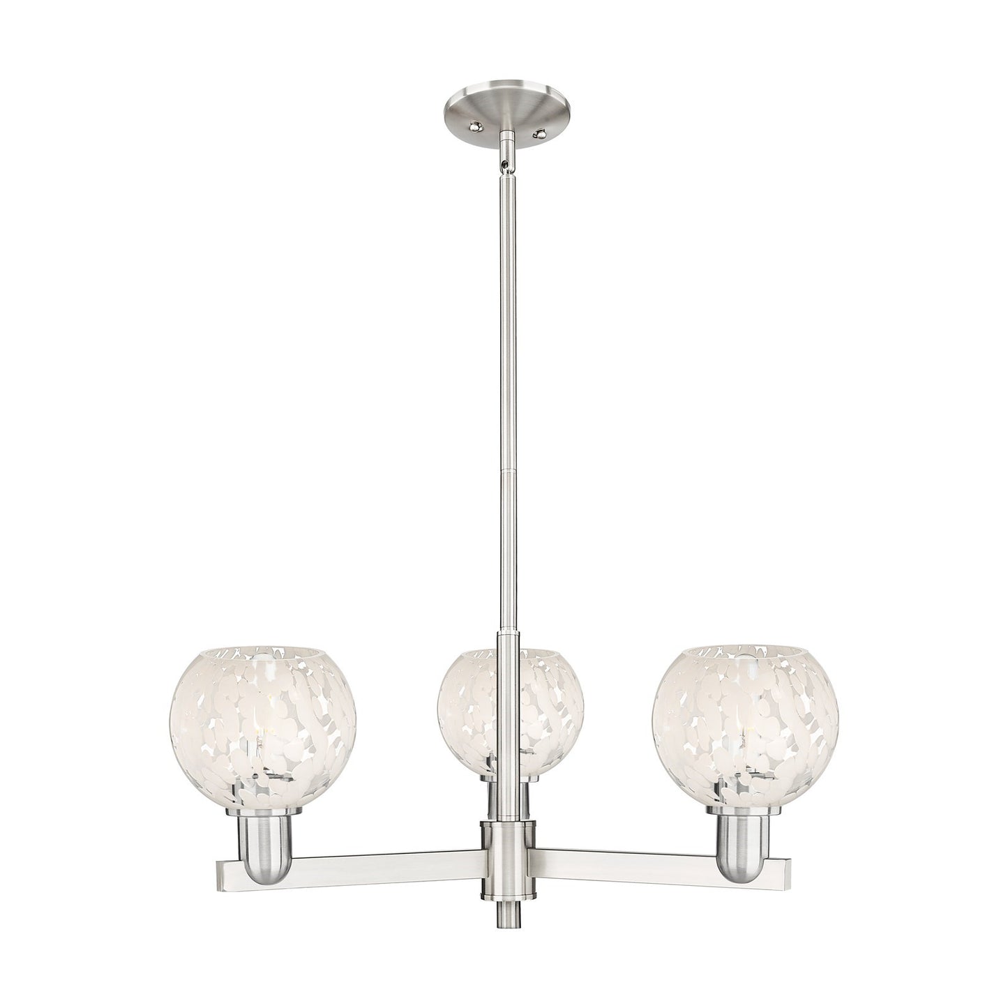 Innovations Lighting White Mouchette 28in 3-Light Pendant | Industrial Satin Nickel Steel and White Glass | Kitchen Island & | Model 716-3CR-SN-G1216-6WM
