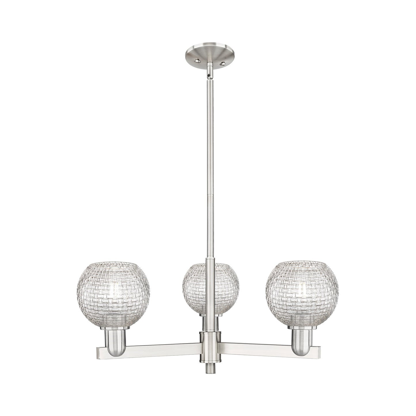 Innovations Athens 28in 3-Light Pendant | Industrial Satin Nickel Steel and Clear Basket Weave Glass | Kitchen Island & | Model 716-3CR-SN-G122C-6CL