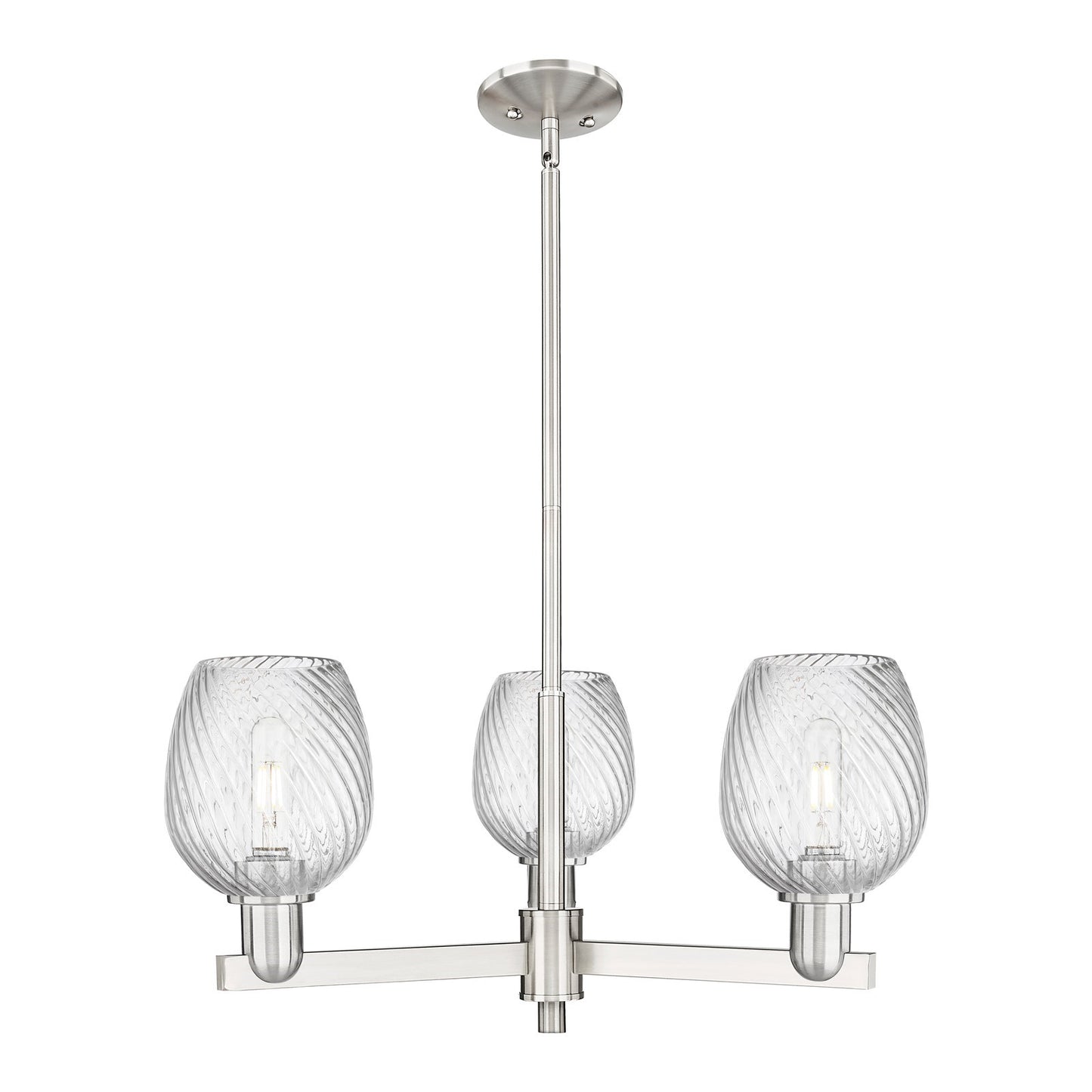 Innovations Salina 28in 3-Light Pendant | Industrial Satin Nickel Steel and Clear Spiral Fluted Glass | Kitchen Island & Dining | Model 716-3CR-SN-G292