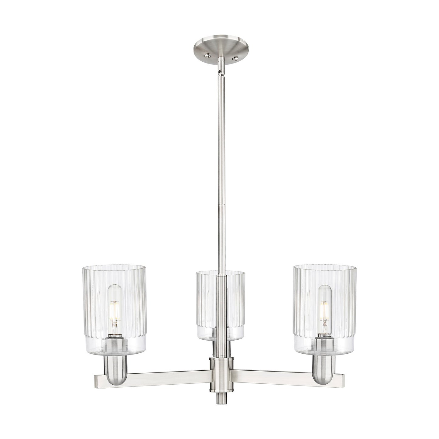 Innovations Hadley 26in 3-Light Pendant | Industrial Satin Nickel Steel and Clear Ribbed Glass | Kitchen Island & Dining Room | Model 716-3CR-SN-G342