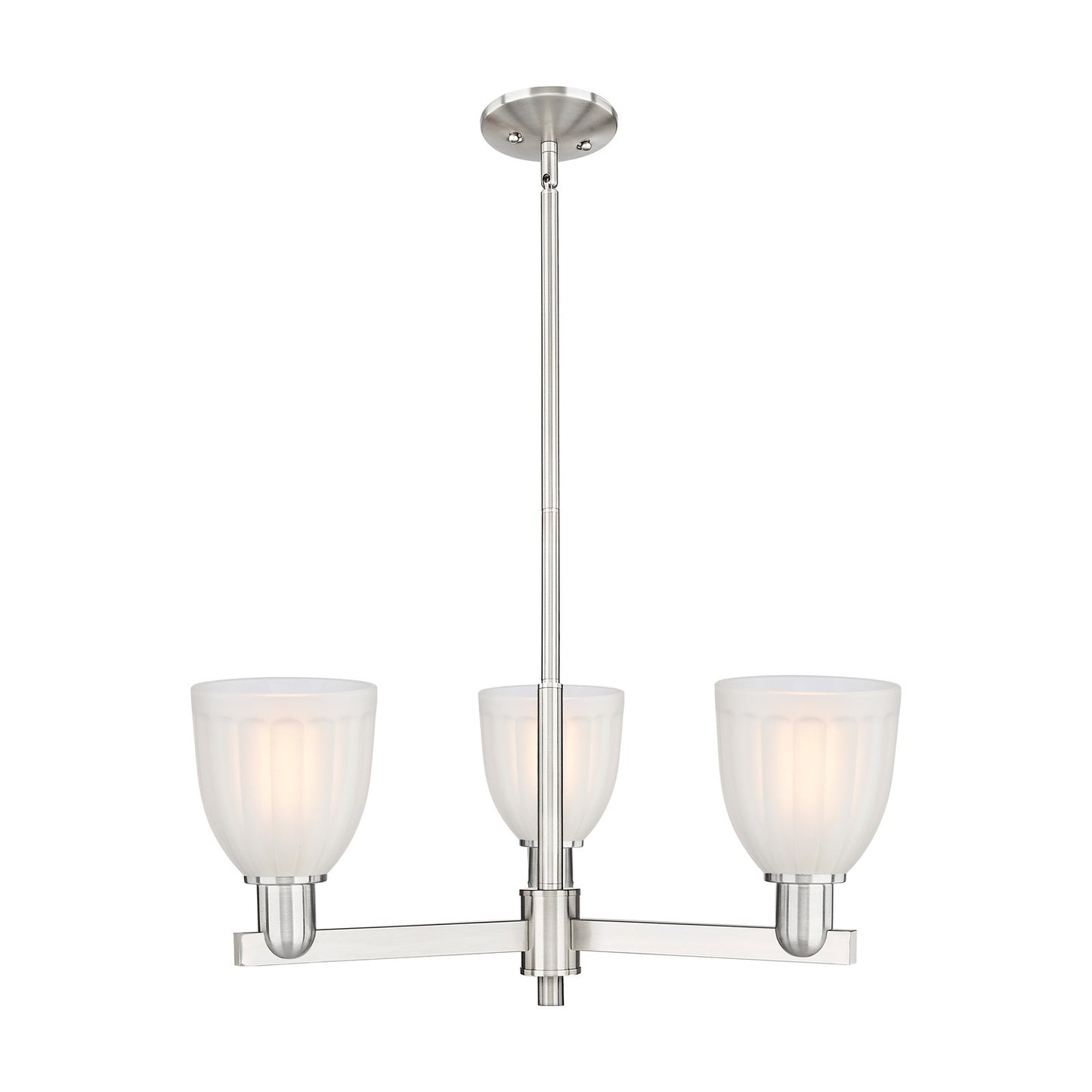 Innovations Brookfield 28in 3-Light Pendant | Industrial Satin Nickel Steel and White Frosted Ribbed Glass | Kitchen Island & | Model 716-3CR-SN-G441