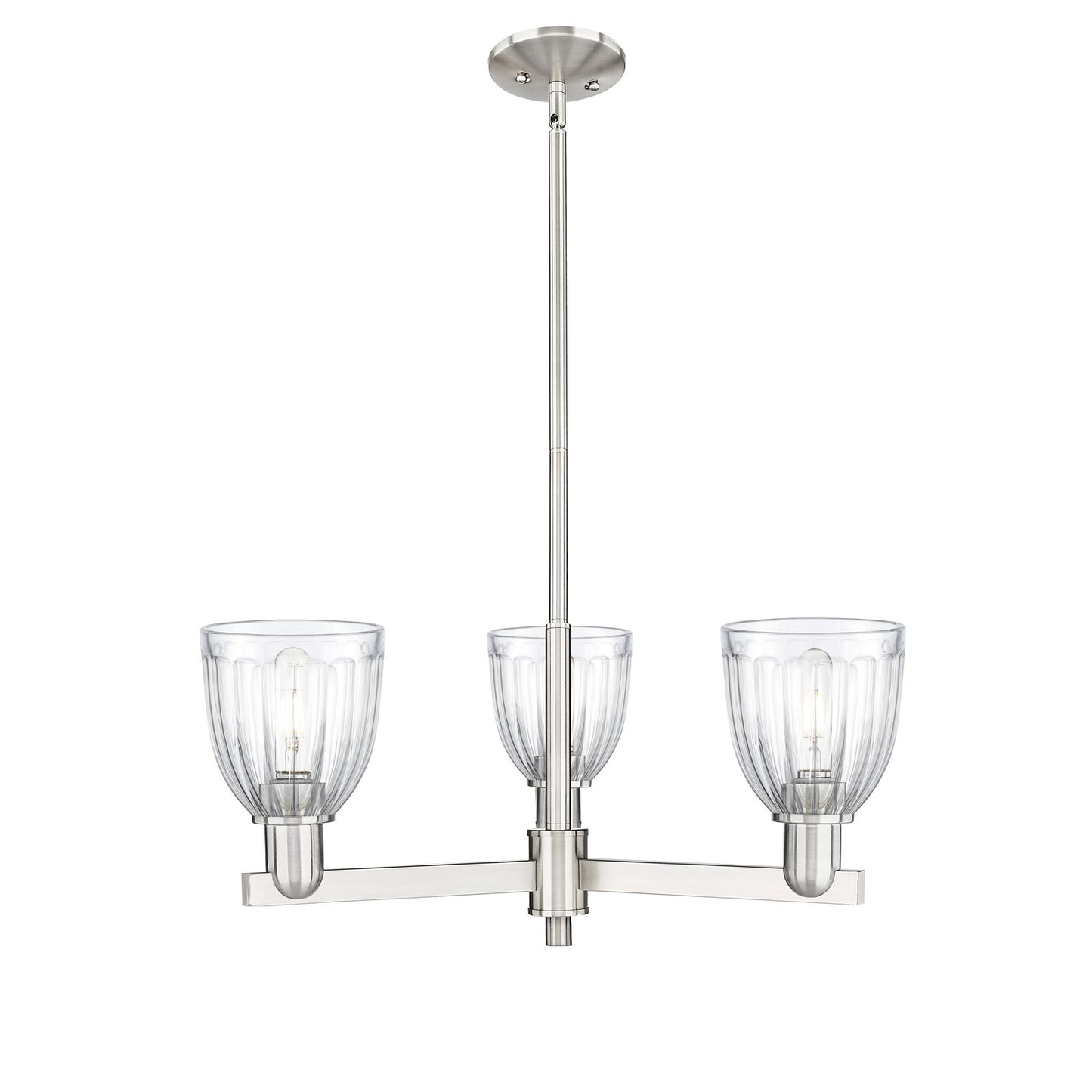 Innovations Brookfield 28in 3-Light Pendant | Industrial Satin Nickel and Clear Ribbed Glass | Kitchen Island & Dining Room | 27.5 | Model 716-3CR-SN-G442