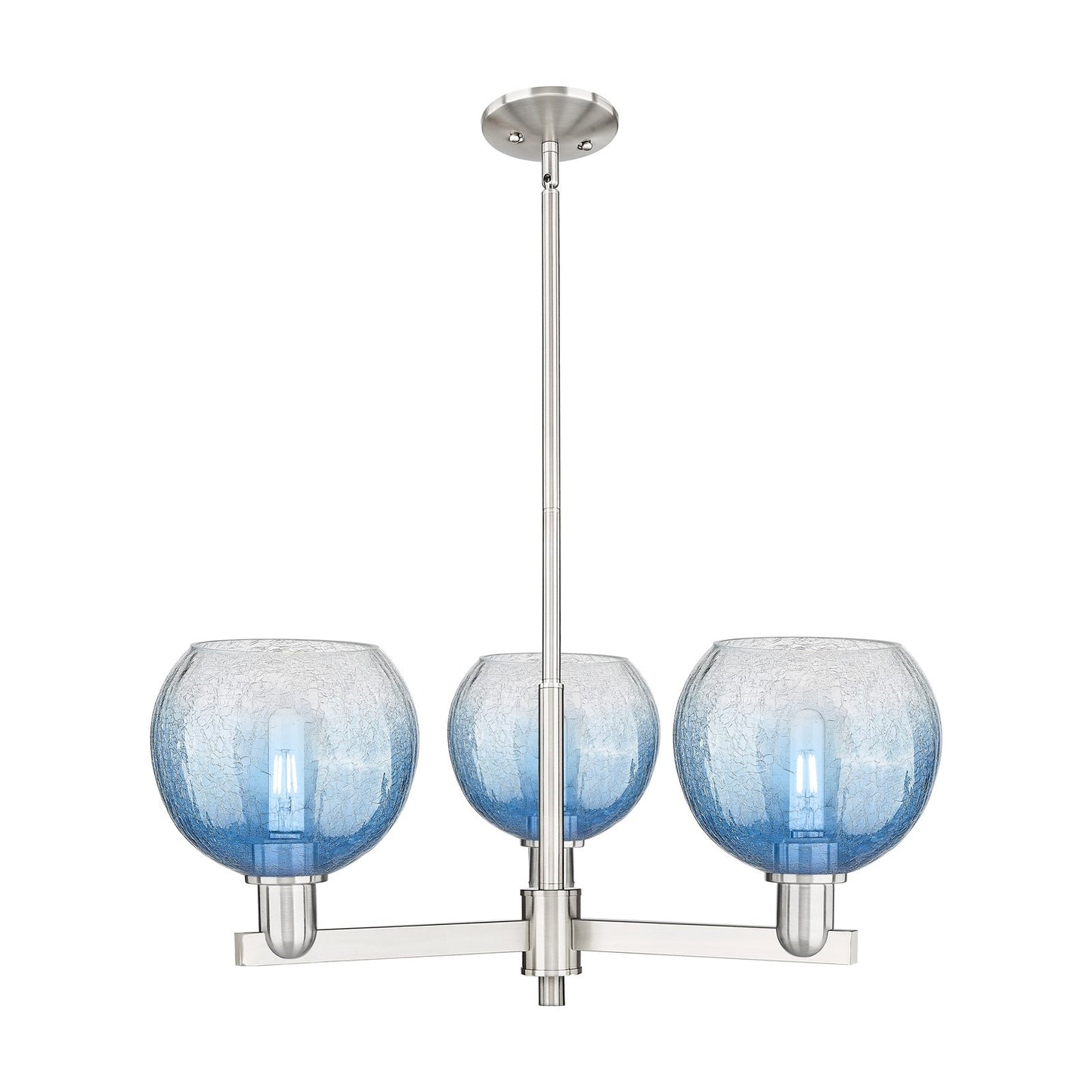 Innovations Brookhaven Globe 30in 3-Light Pendant | Industrial Satin Nickel and Sapphire Blue Glass | Kitchen Island & Dining | Model 716-3CR-SN-G483-8SB