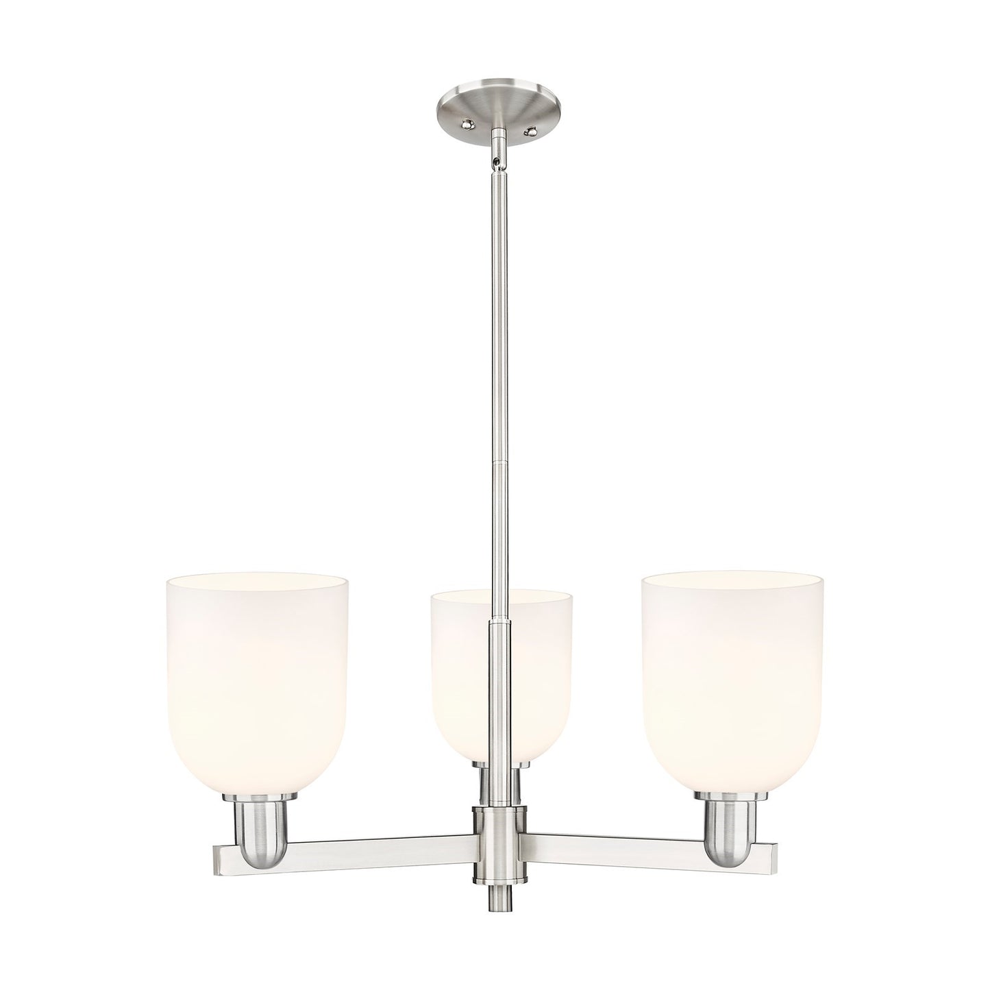 Innovations Bella 27in 3-Light Pendant | Industrial Satin Nickel Steel and White Glass | Kitchen Island & Dining Room | 27.25 | Model 716-3CR-SN-G558-6GWH