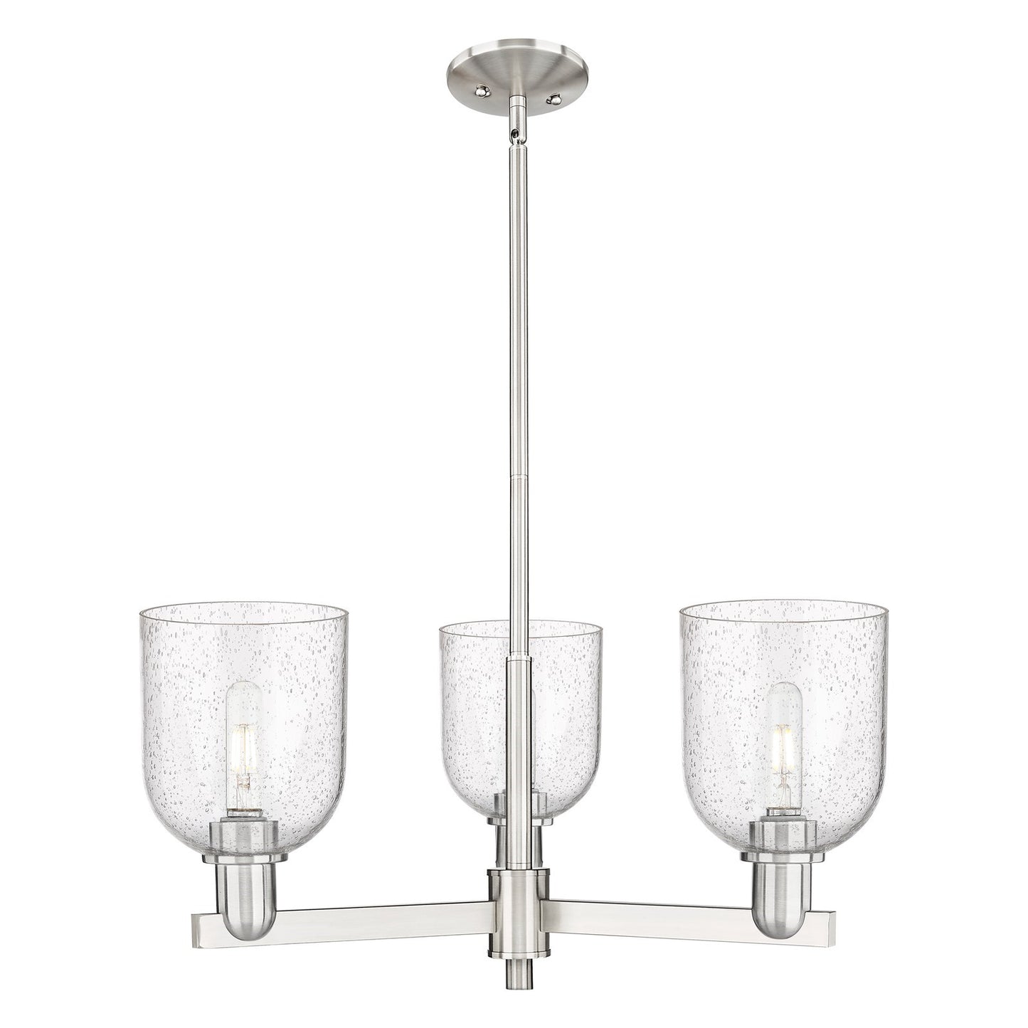 Innovations Bella 27in 3-Light Pendant | Industrial Satin Nickel Steel and Seedy Glass | Kitchen Island & Dining Room | 27.25 | Model 716-3CR-SN-G558-6SDY