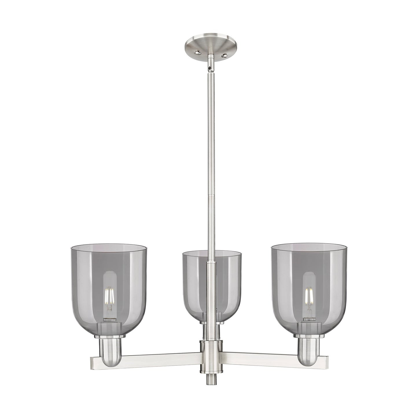 Innovations Bella 27in 3-Light Pendant | Industrial Satin Nickel Steel and Light Smoke Glass | Kitchen Island & Dining Room | Model 716-3CR-SN-G558-6SM