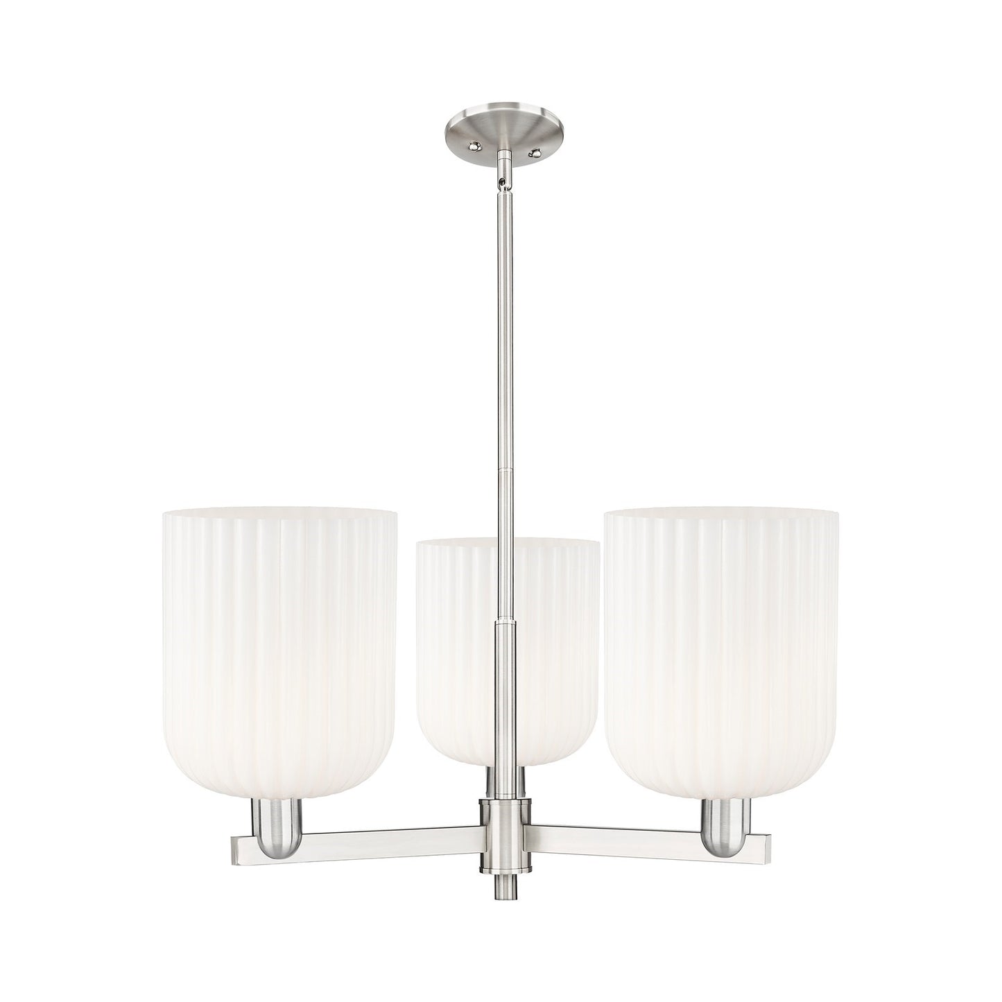 Innovations Bridal Veil 30in 3-Light Pendant | Industrial Satin Nickel and Gloss White Ribbed Glass | Kitchen Island & Dining | Model 716-3CR-SN-G559-8GWH