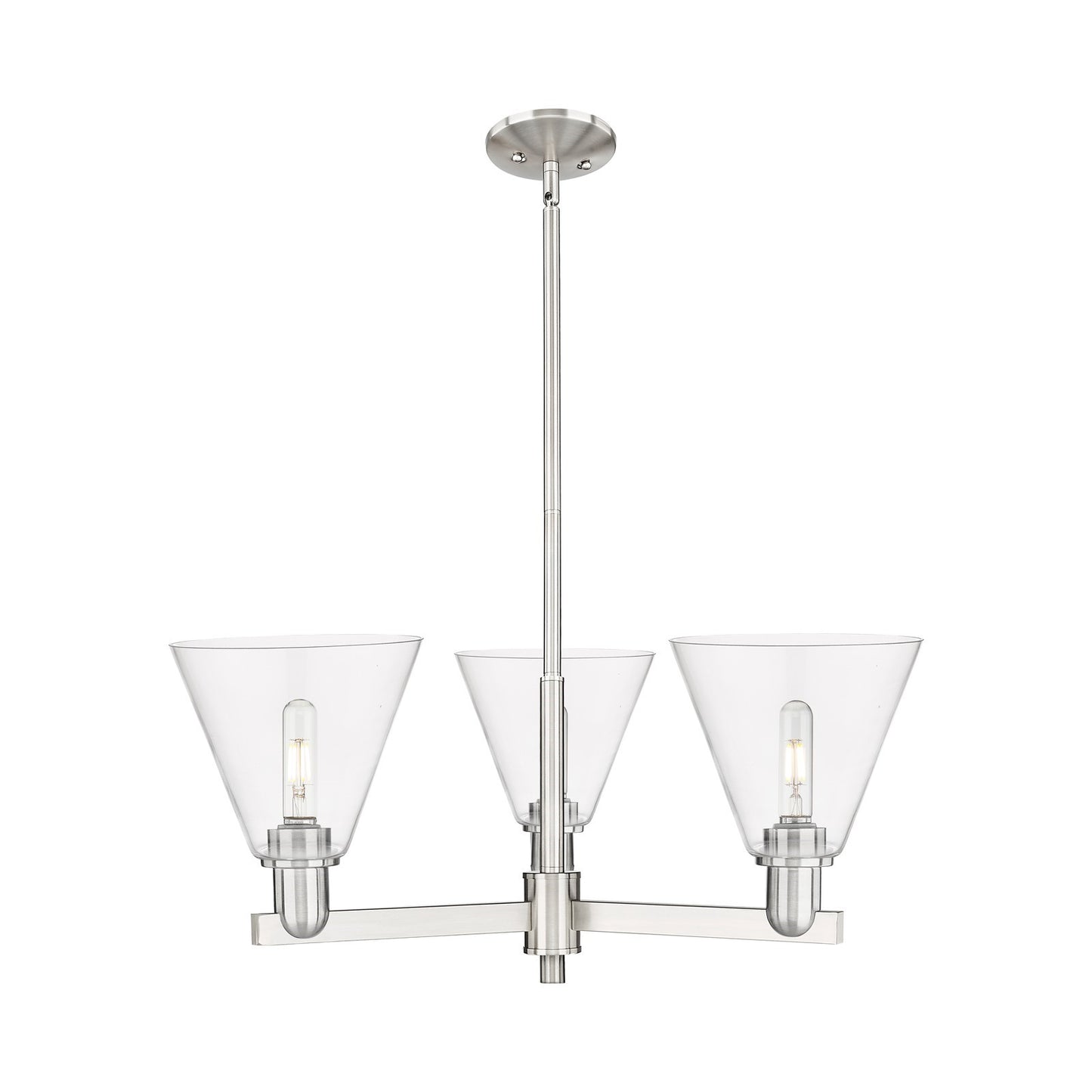 Innovations Berkshire Glass 30in 3-Light Pendant | Industrial Satin Nickel Steel and Clear Glass | Kitchen Island & Dining Room | Model 716-3CR-SN-GBC-82