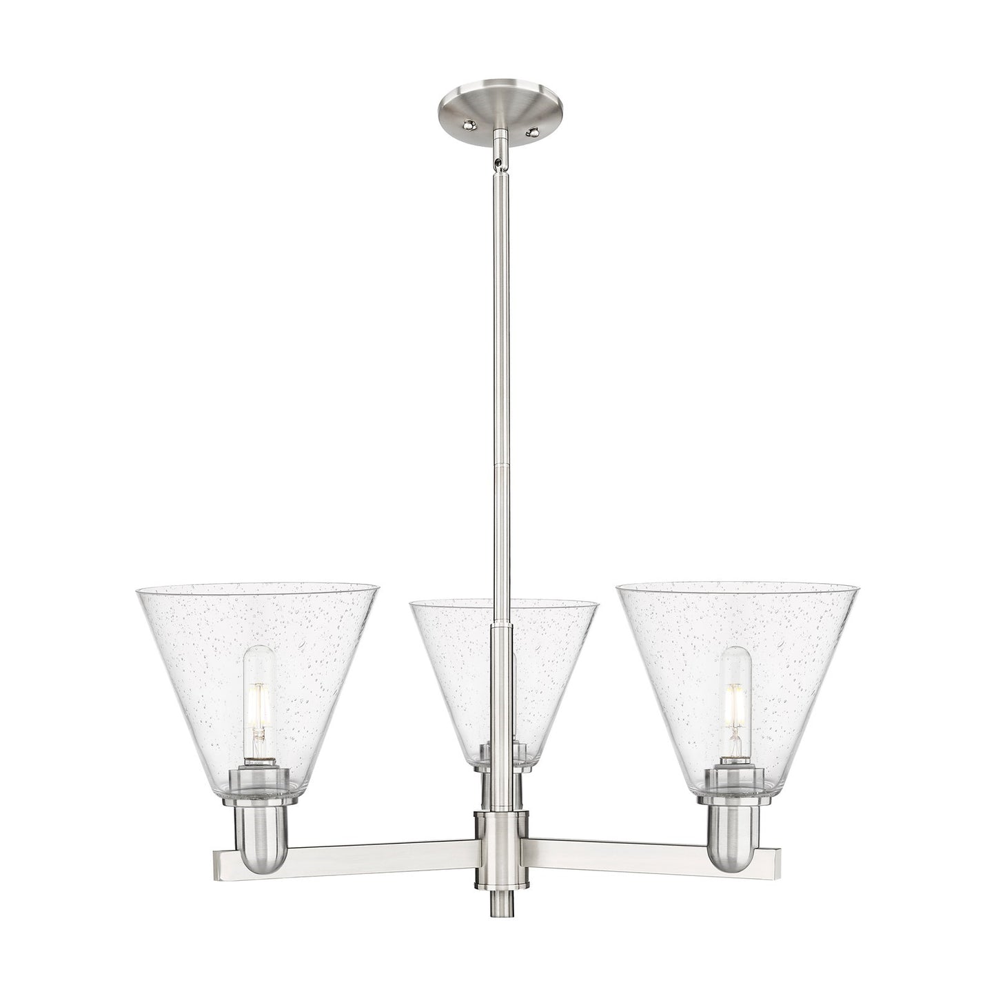 Innovations Berkshire Glass 30in 3-Light Pendant | Industrial Satin Nickel Steel and Seedy Glass | Kitchen Island & Dining Room | Model 716-3CR-SN-GBC-84