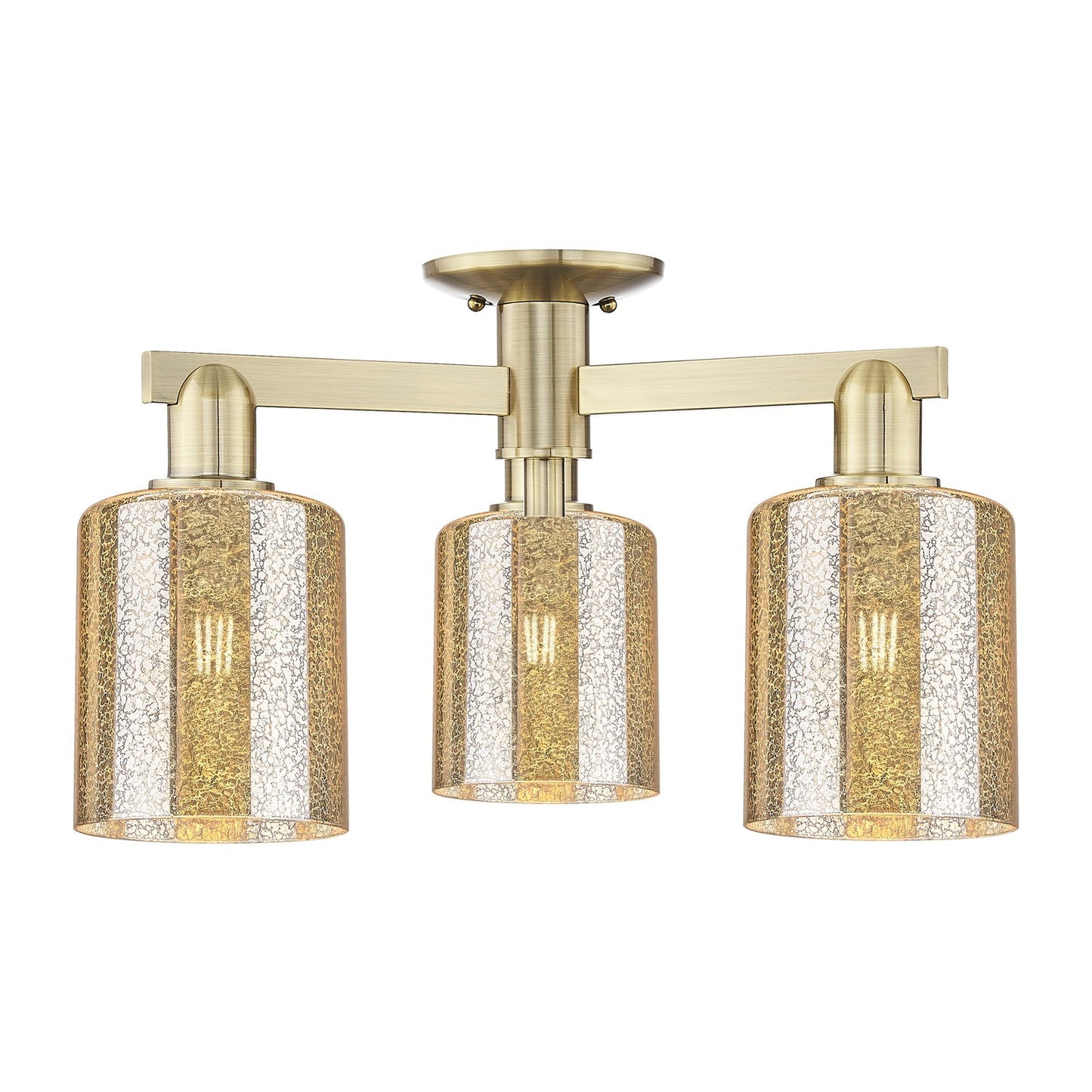 Innovations Cobbleskill 23in 3-Light Semi-Flush Mount | Industrial Antique Brass Steel and Mercury Glass | Kitchen & Hallway | 22.5 | Model 716-3F-AB-G116