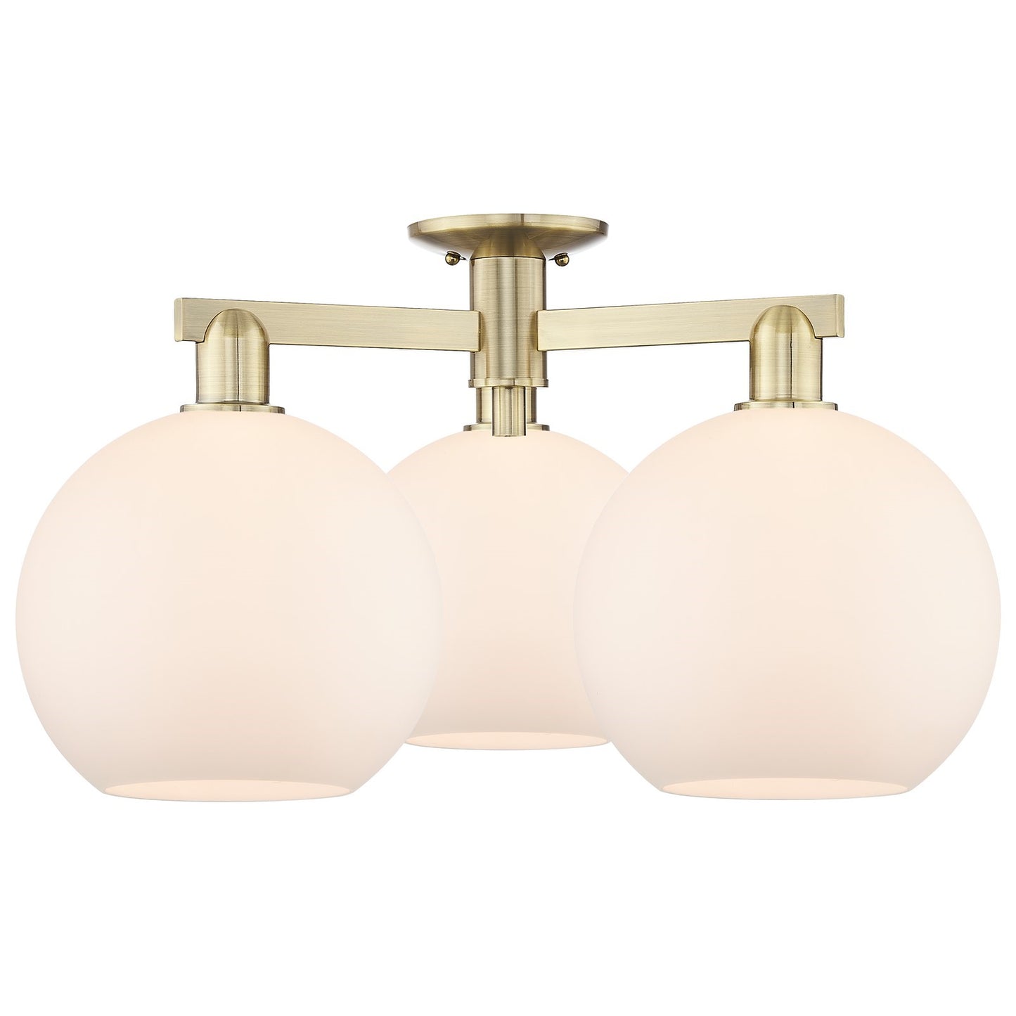 Innovations Athens 28in 3-Light Semi-Flush Mount | Industrial Antique Brass Steel and Matte White Glass | Kitchen & Entryway | Model 716-3F-AB-G121-10