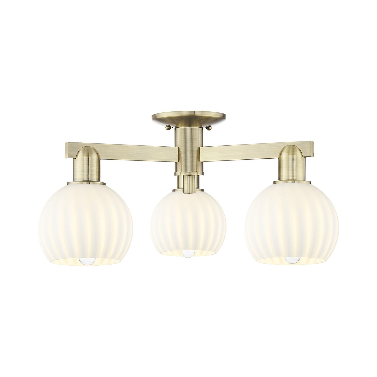 Innovations Lighting Arcadia 24in 3-Light Semi-Flush Mount | Industrial Antique Brass Steel and White Venetian Glass | Model 716-3F-AB-G1217-6WV