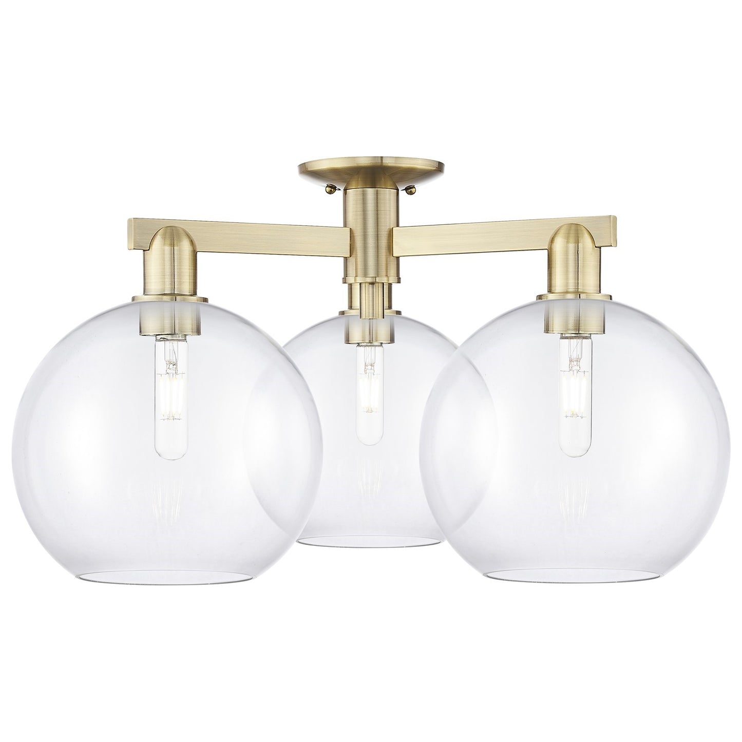 Innovations Athens 28in 3-Light Semi-Flush Mount | Industrial Antique Brass Steel and Clear Glass | Entryway & Hallway | 27.5 x | Model 716-3F-AB-G122-10