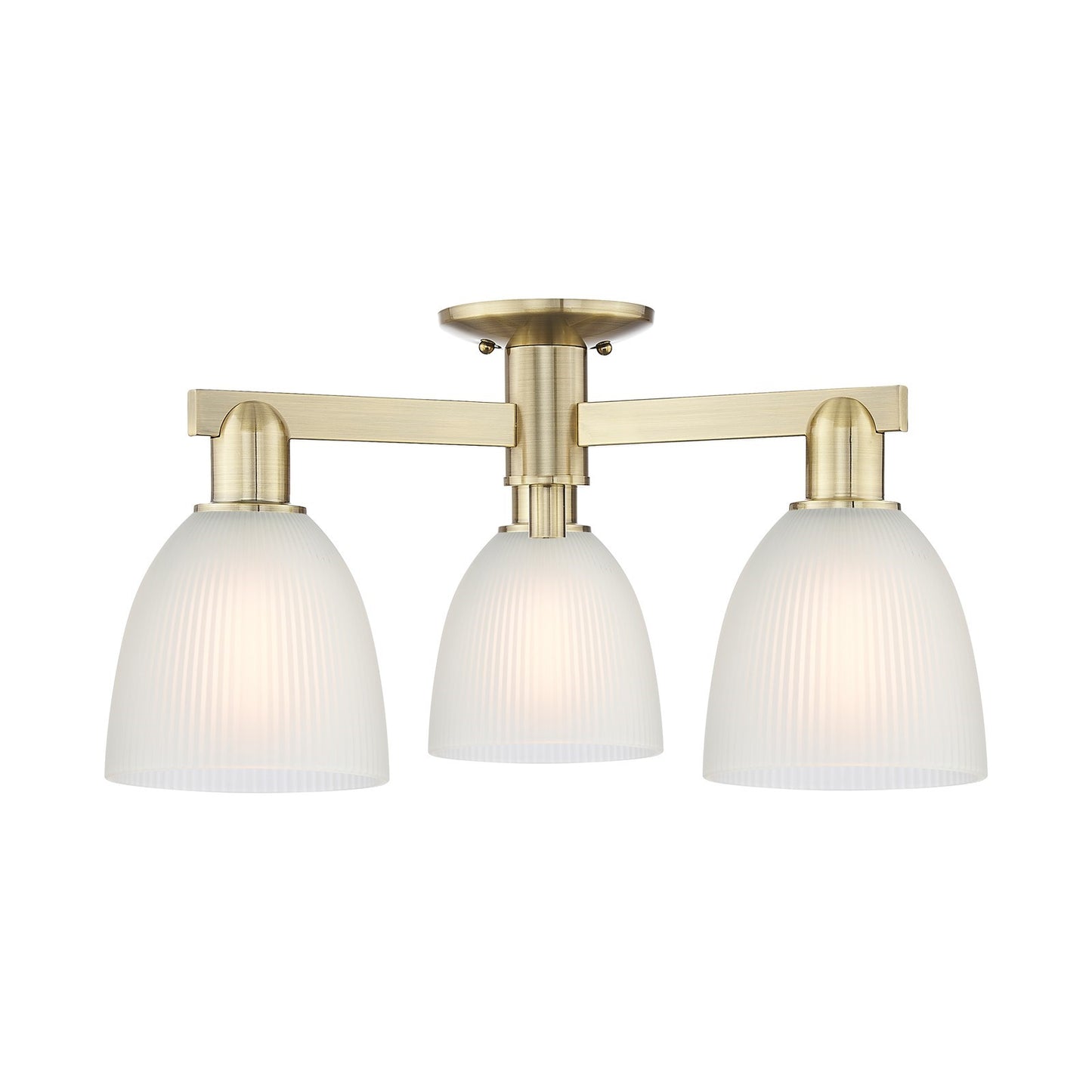 Innovations Castile 24in 3-Light Semi-Flush Mount | Industrial Antique Brass and White Glass | Kitchen & Hallway | 23.5 x 10.88 in | Model 716-3F-AB-G381