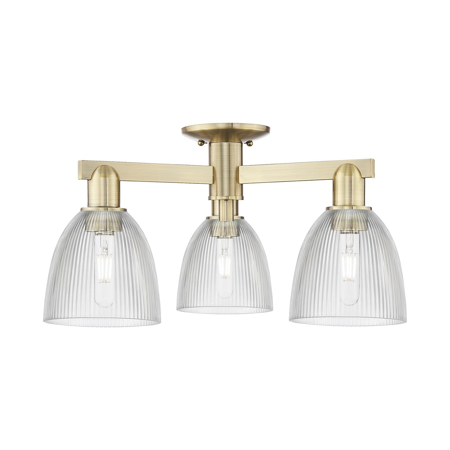 Innovations Castile 24in 3-Light Semi-Flush Mount | Industrial Antique Brass and Clear Glass | Kitchen & Hallway | 23.5 x 23.5 x | Model 716-3F-AB-G382