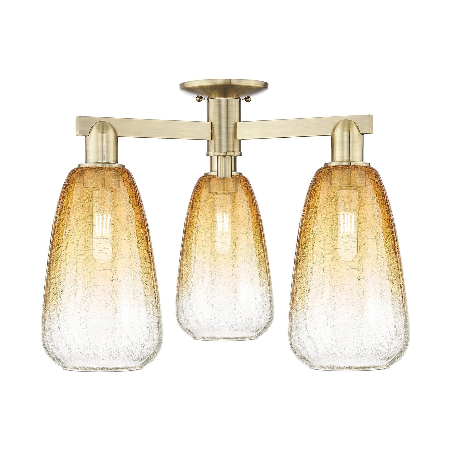 Innovations Brookhaven Almond 23.5in 3-Light Semi-Flush Mount | Industrial Antique Brass Steel and Amber Glass | Kitchen & | Model 716-3F-AB-G480-6AM