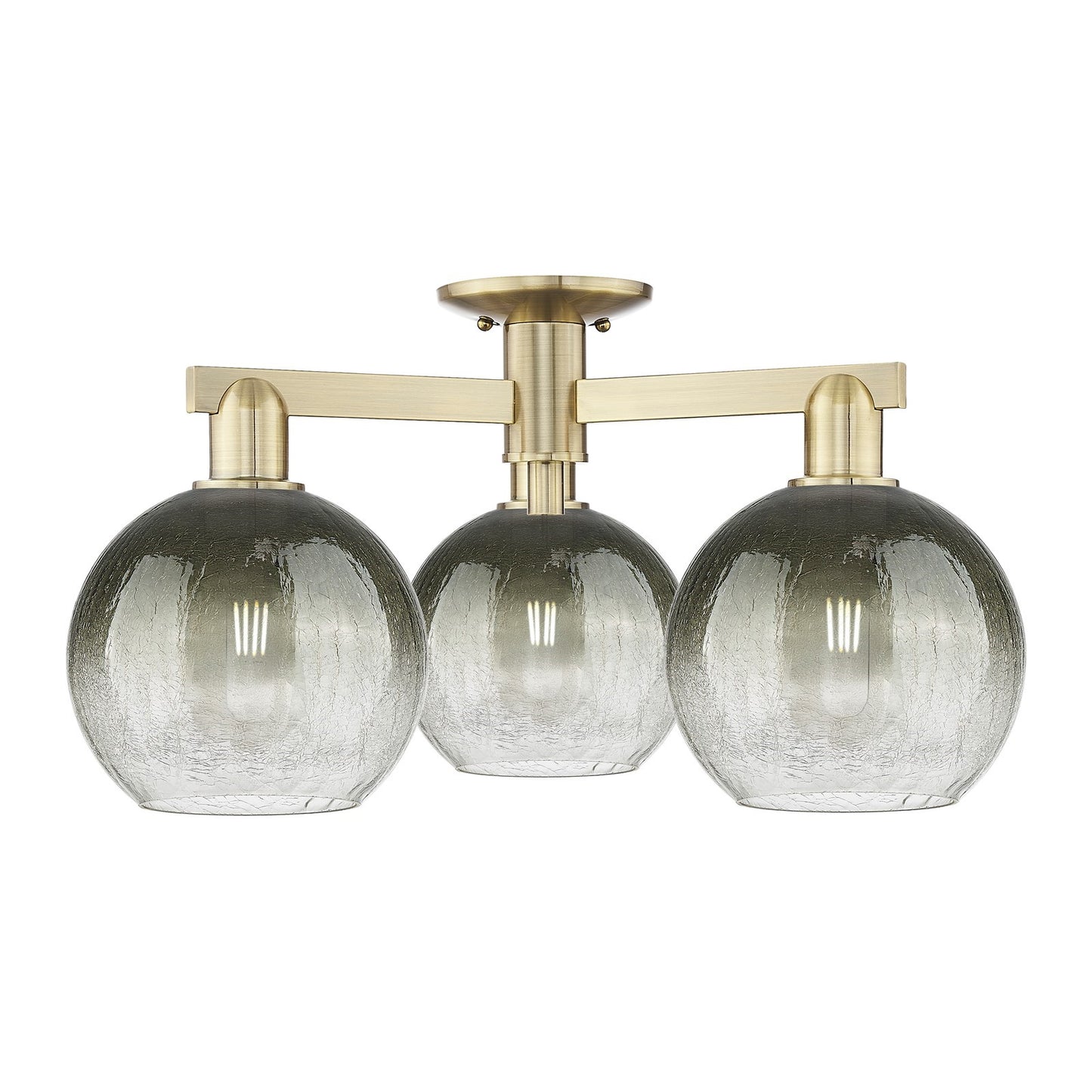 Innovations Brookhaven Globe 25in 3-Light Semi-Flush Mount | Industrial Antique Brass and Slate Glass | Living Room & Entryway | Model 716-3F-AB-G483-8SL