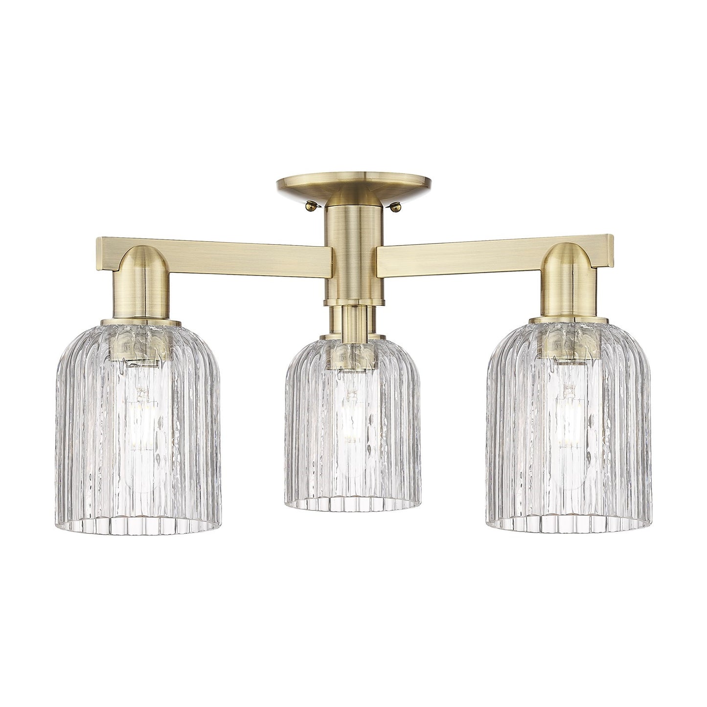 Innovations Bridal Veil 22.5in 3-Light Semi-Flush Mount | Industrial Antique Brass and Clear Ribbed Glass | Damp Rated Living | Model 716-3F-AB-G559-5CL