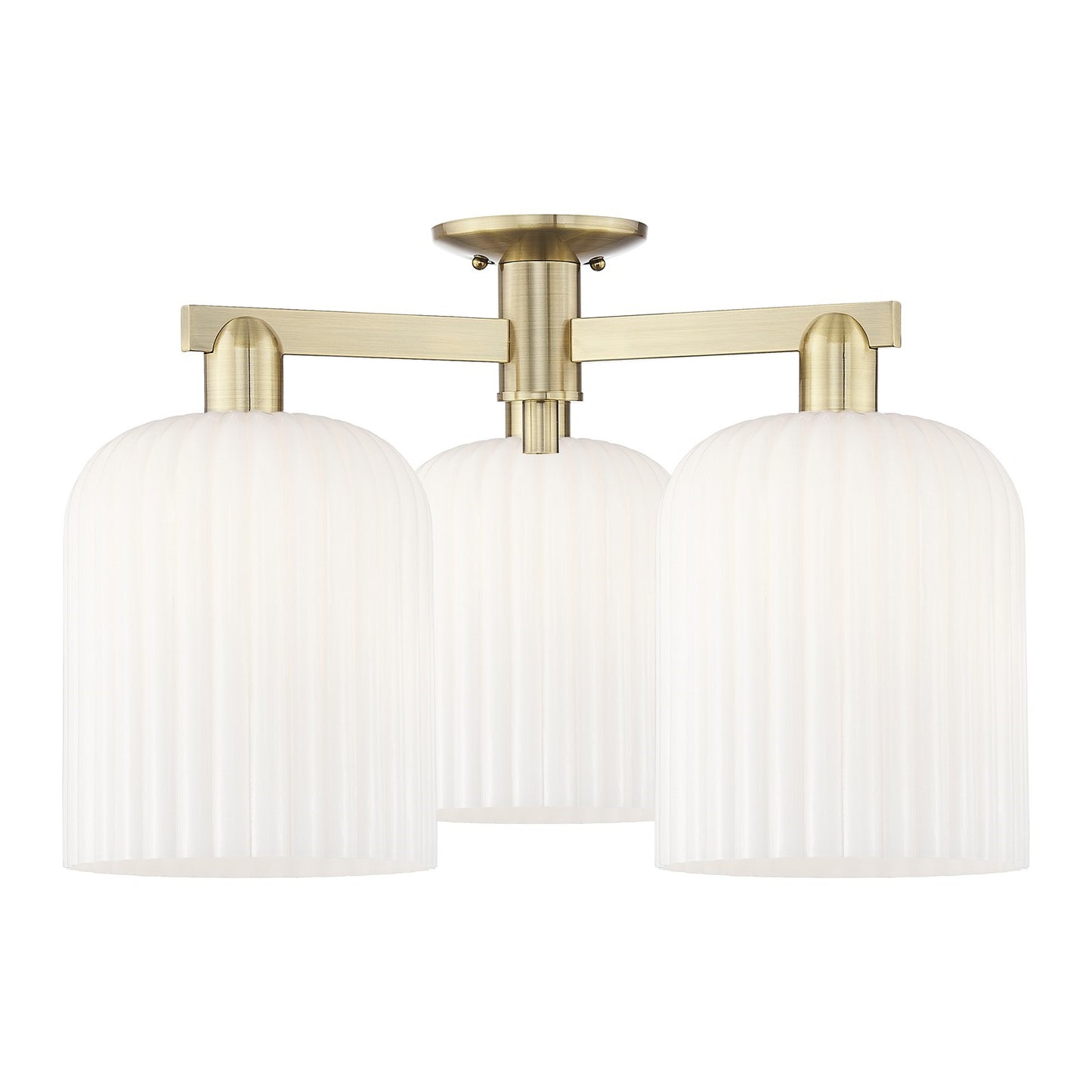Innovations Bridal Veil 26in 3-Light Semi-Flush Mount | Industrial Antique Brass and Gloss White Ribbed Glass | Living Room & | Model 716-3F-AB-G559-8GWH