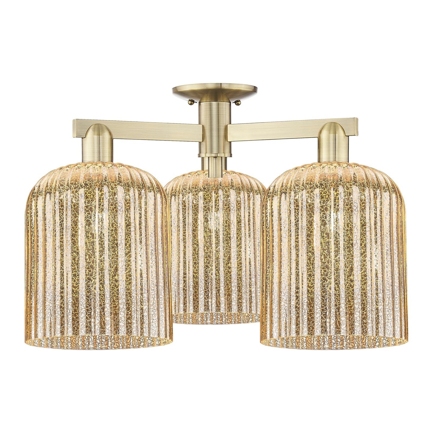 Innovations Bridal Veil 26in 3-Light Semi-Flush Mount | Industrial Antique Brass and Mercury Ribbed Glass | Entryway & Hallway | Model 716-3F-AB-G559-8ME