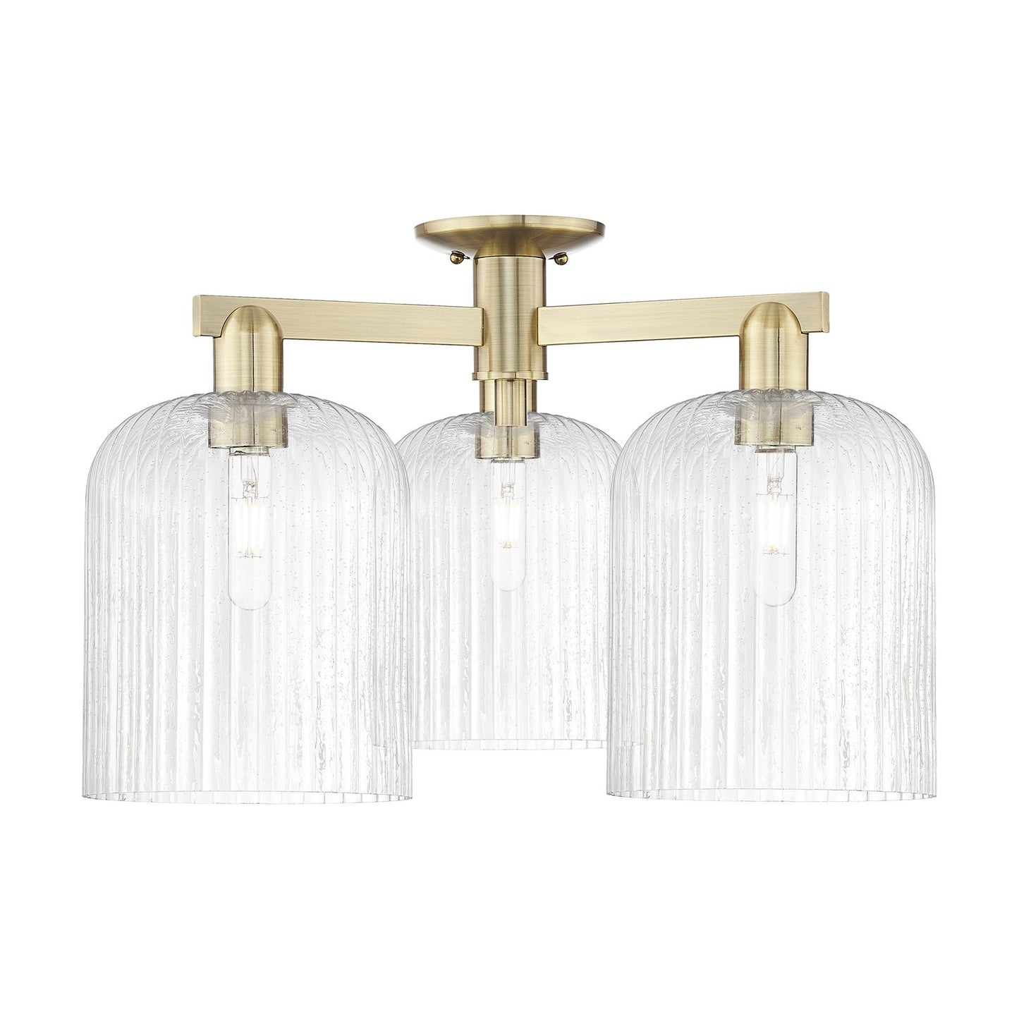 Innovations Bridal Veil 26in 3-Light Semi-Flush Mount | Industrial Antique Brass Steel and Seedy Ribbed Glass | Entryway & | Model 716-3F-AB-G559-8SDY