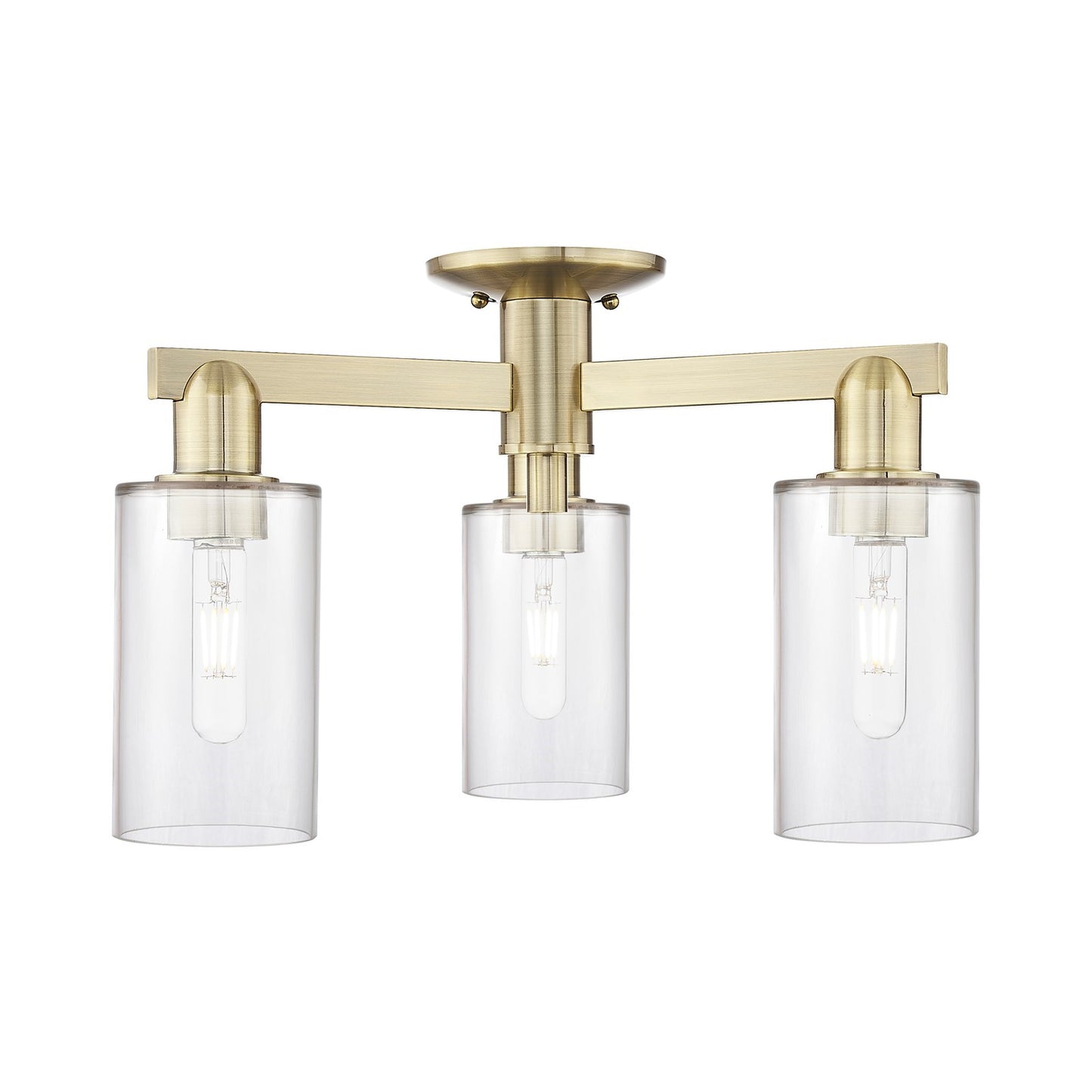Innovations Clymer 21in 3-Light Semi-Flush Mount | Industrial Antique Brass Steel and Clear Glass | Entryway & Hallway | 21.38 x | Model 716-3F-AB-G802