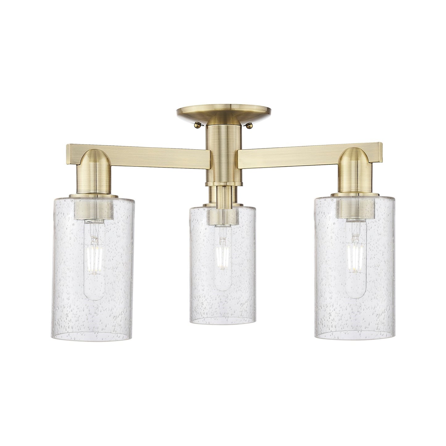Innovations Clymer 21in 3-Light Semi-Flush Mount | Industrial Antique Brass Steel and Seedy Glass | Entryway & Hallway | 21.38 x | Model 716-3F-AB-G804