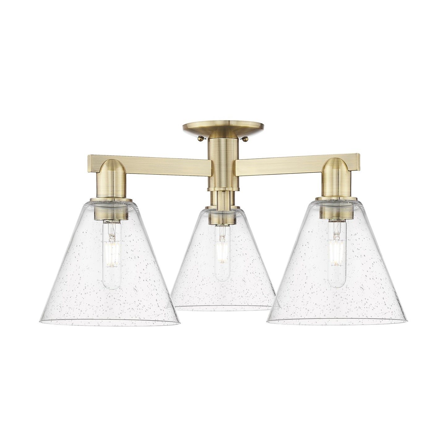 Innovations Berkshire Glass 26in 3-Light Semi-Flush Mount | Industrial Antique Brass Steel and Seedy Glass | Entryway & Hallway | Model 716-3F-AB-GBC-84