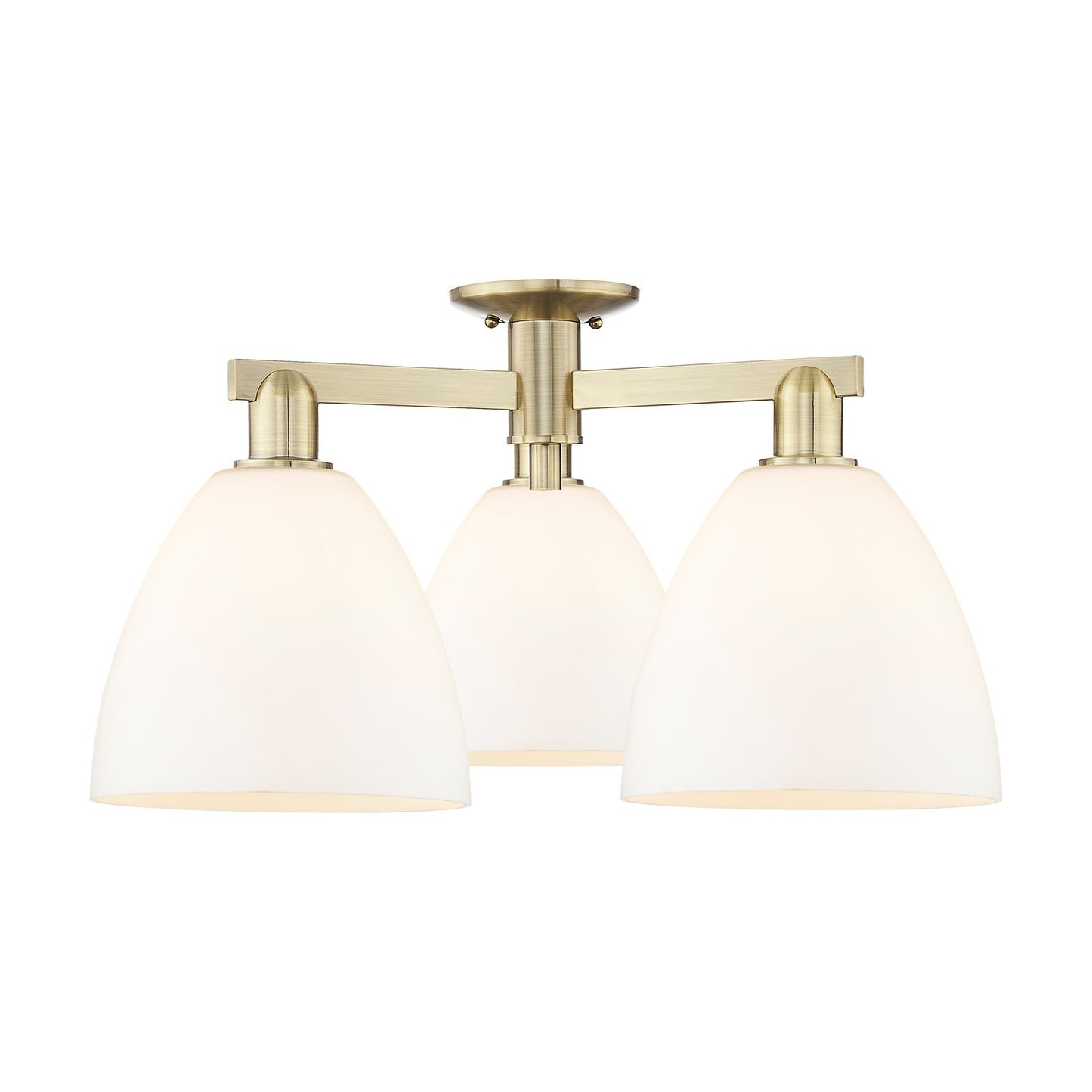 Innovations Bristol 27in 3-Light Semi-Flush Mount | Industrial Antique Brass Steel and Matte White Glass | Kitchen & Hallway | Model 716-3F-AB-GBD-91