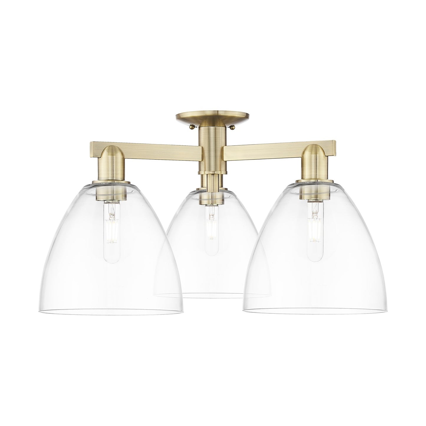 Innovations Bristol 27in 3-Light Semi-Flush Mount | Industrial Antique Brass and Clear Glass | Living Room & Dining Room | 26.5 x | Model 716-3F-AB-GBD-92
