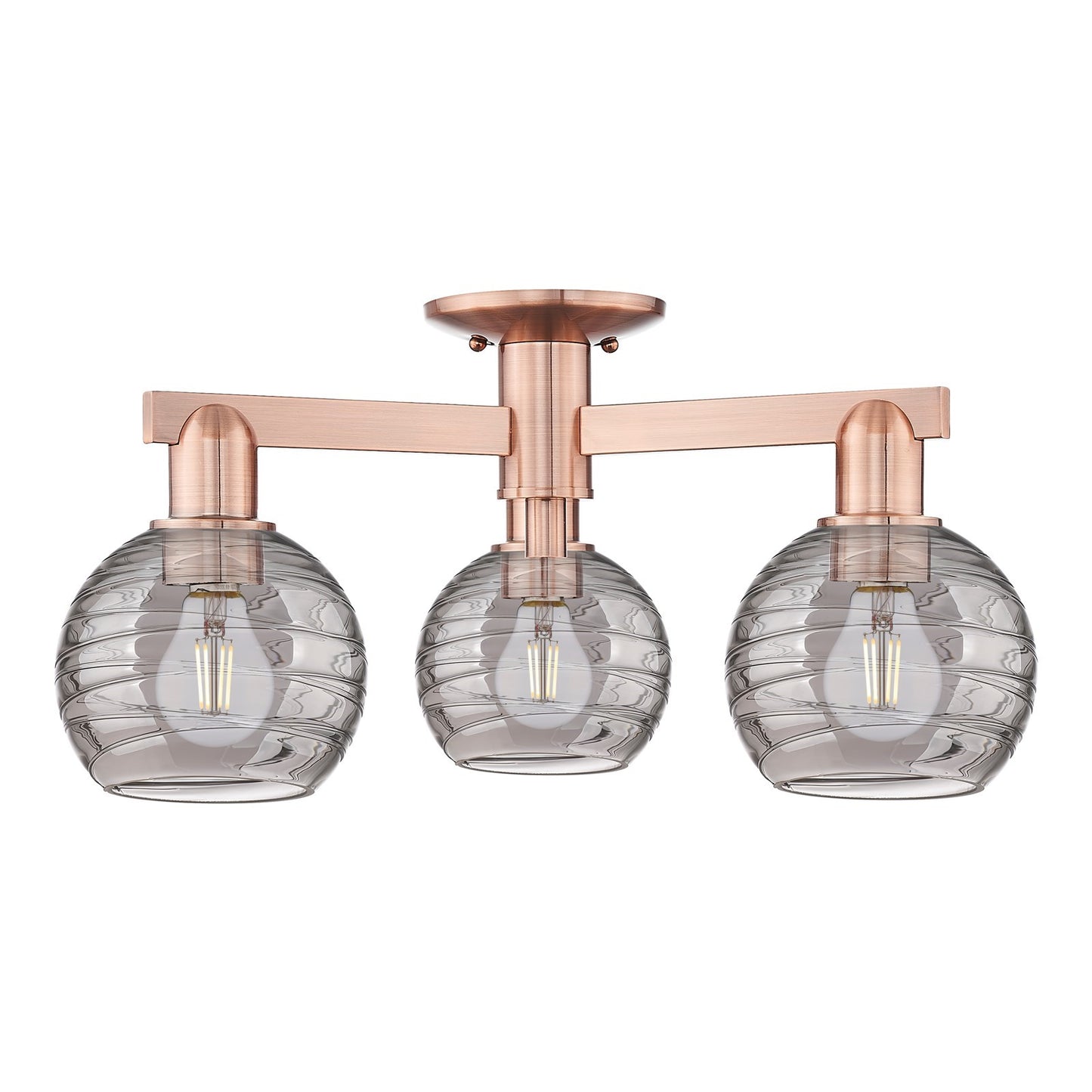 Innovations Athens Deco Swirl 23.38in 3-Light Semi-Flush Mount | Industrial Antique Copper Steel and Light Smoke Glass | Model 716-3F-AC-G1213-6SM