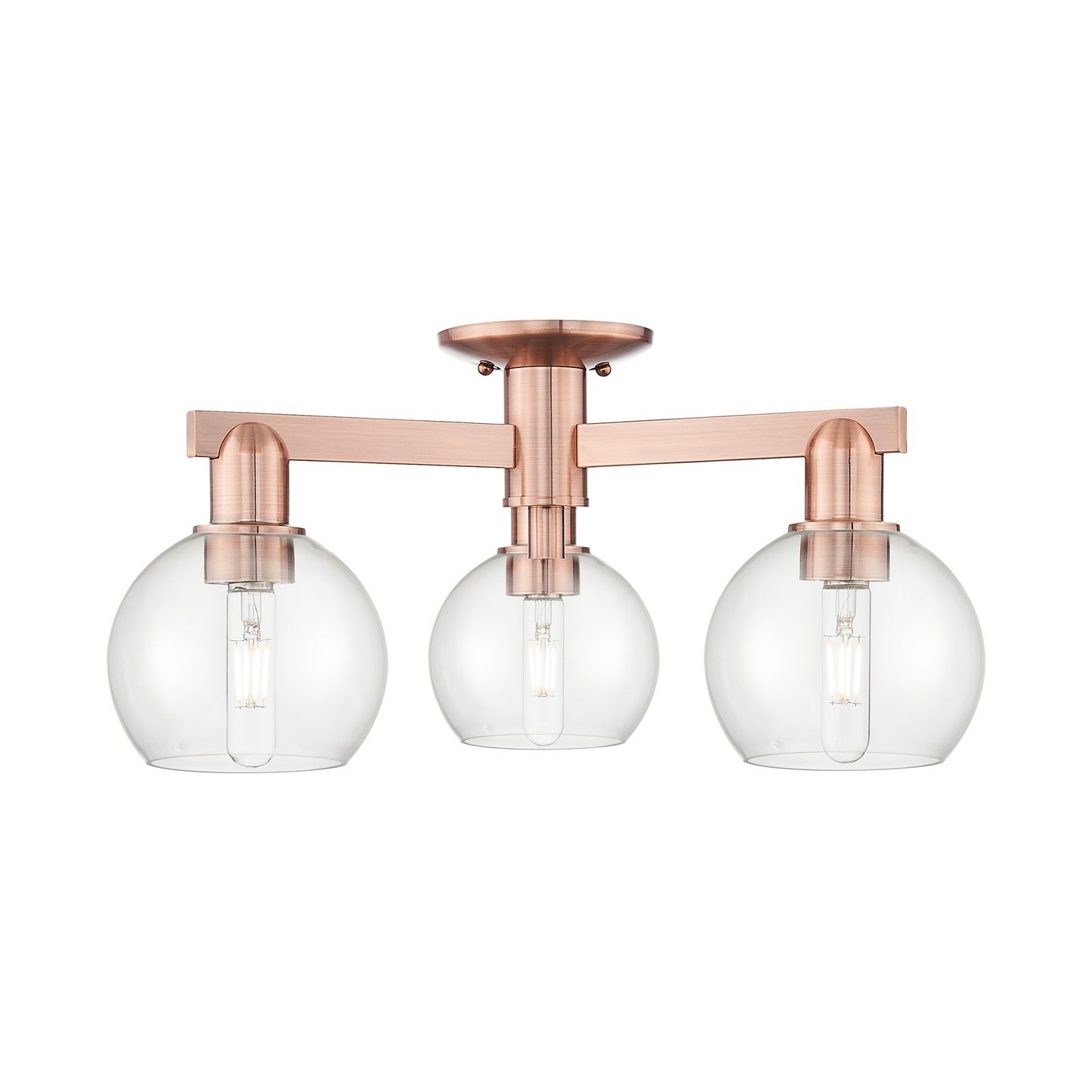 Innovations Athens 23in 3-Light Semi-Flush Mount | Industrial Antique Copper Steel and Clear Glass | Kitchen & Bathroom Damp | Model 716-3F-AC-G122-6
