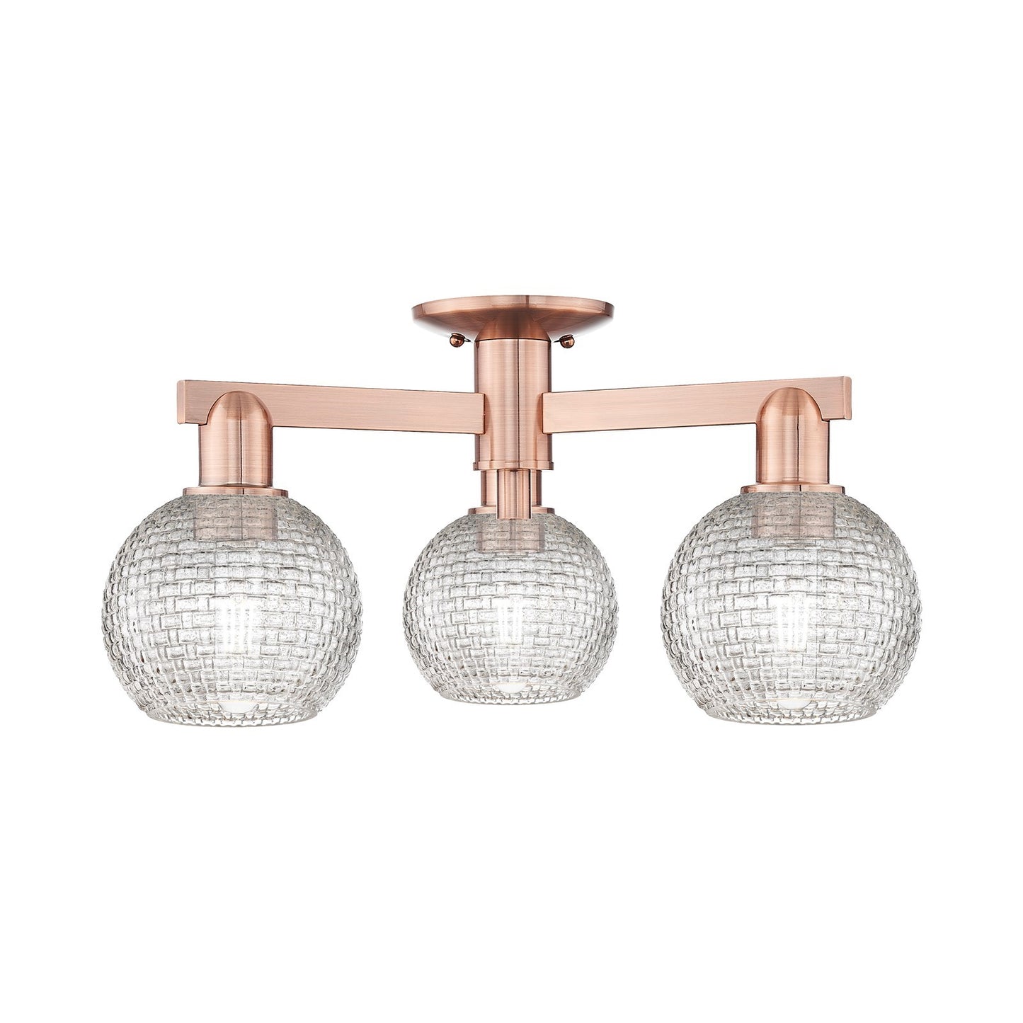 Innovations Athens 23in 3-Light Semi-Flush Mount | Industrial Antique Copper Steel and Clear Basket Weave Glass | Entryway & | Model 716-3F-AC-G122C-6CL