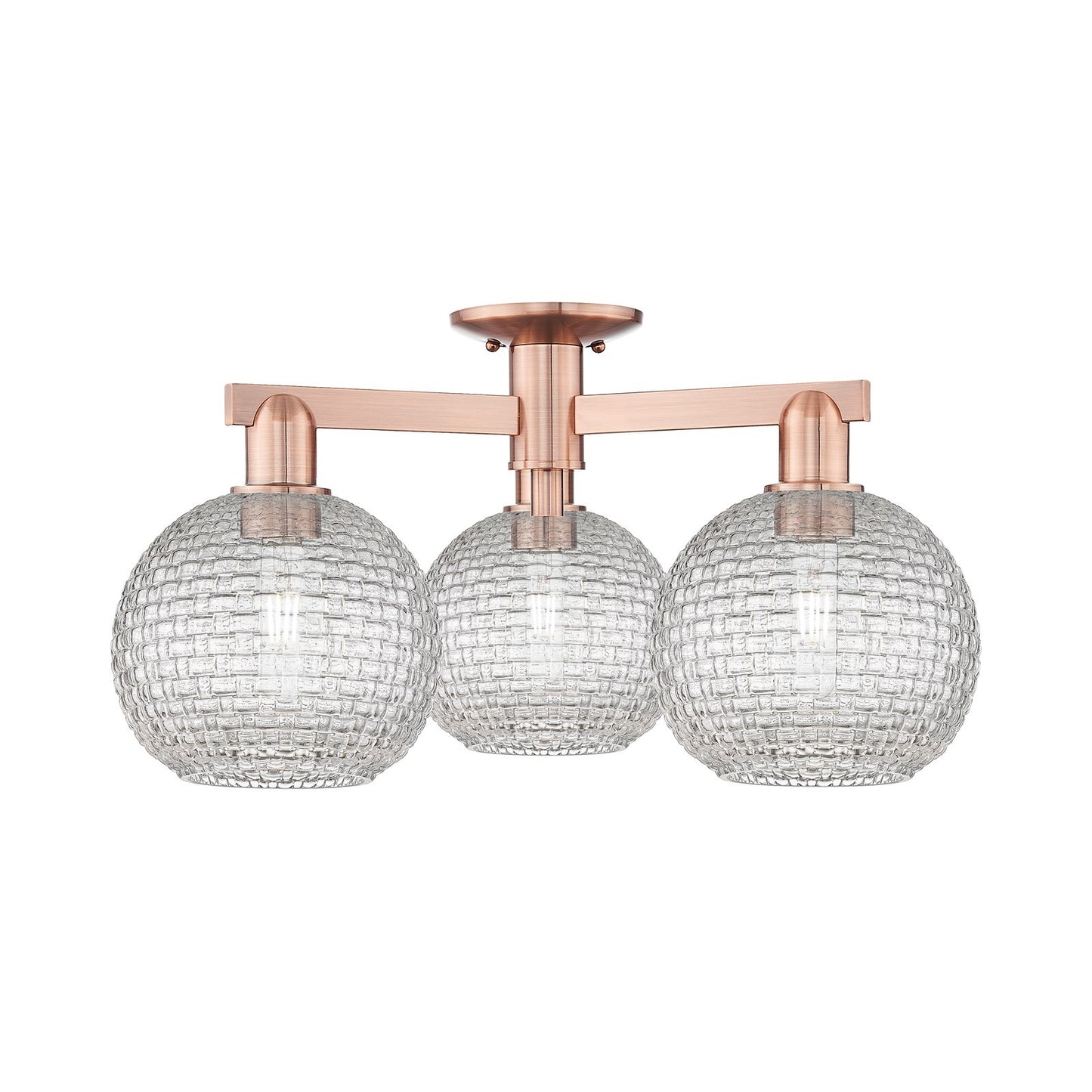 Innovations Athens 26in 3-Light Semi-Flush Mount | Industrial Antique Copper Steel and Clear Basket Weave Glass | Entryway & | Model 716-3F-AC-G122C-8CL