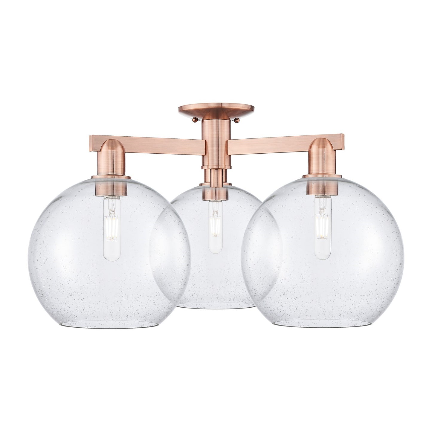 Innovations Athens 28in 3-Light Semi-Flush Mount | Industrial Antique Copper Steel and Seedy Glass | Living Room & Bedroom | Model 716-3F-AC-G124-10