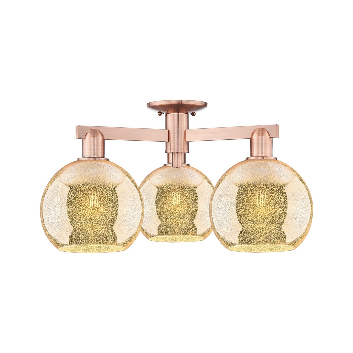 Innovations Athens 26in 3-Light Semi-Flush Mount | Industrial Antique Copper Steel and Mercury Glass | Entryway & Hallway | 25.5 | Model 716-3F-AC-G128-8
