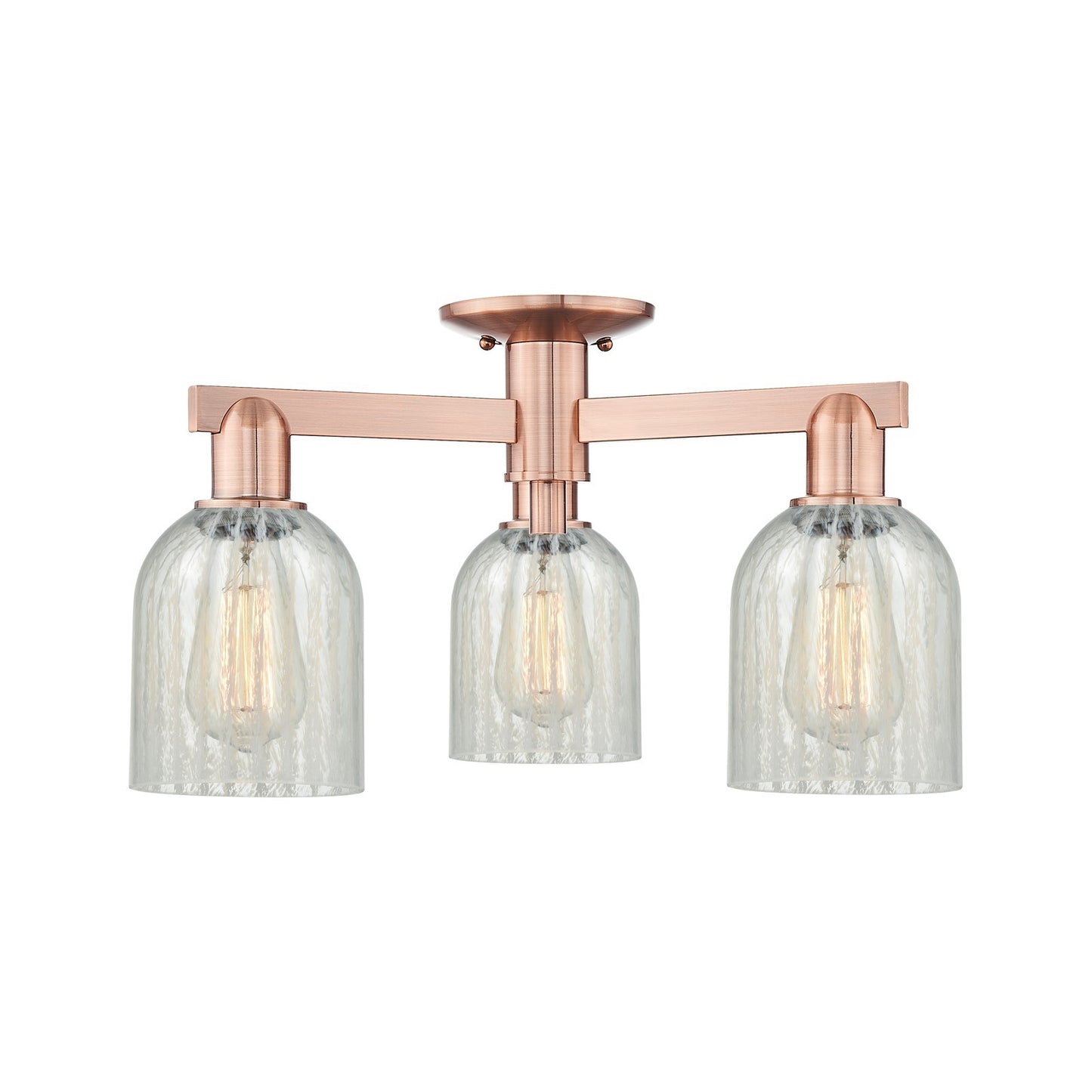 Innovations Caledonia 23in 3-Light Semi-Flush Mount | Industrial Antique Copper Steel and Mouchette Glass | Entryway & Hallway | Model 716-3F-AC-G2511
