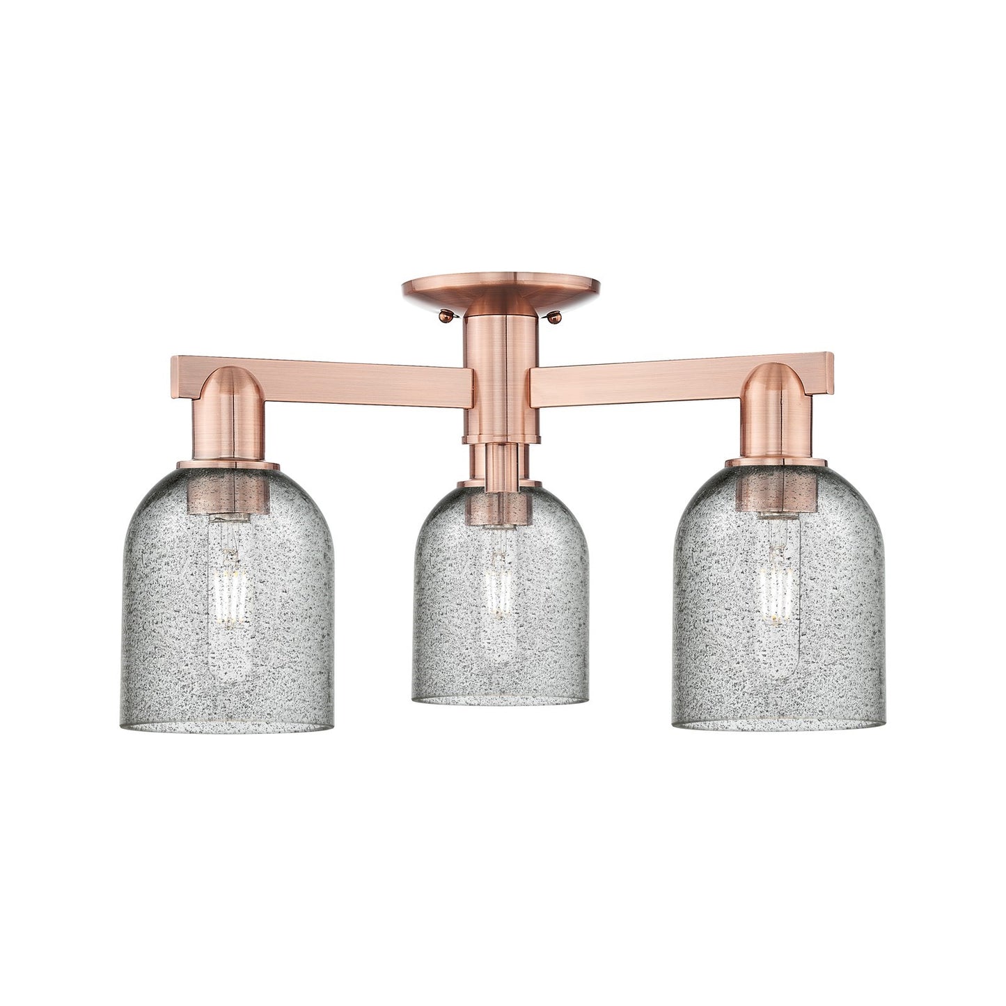 Innovations Caledonia 23in 3-Light Semi-Flush Mount | Industrial Antique Copper Steel and Charcoal Glass | Kitchen & Hallway | 22.5 | Model 716-3F-AC-G257