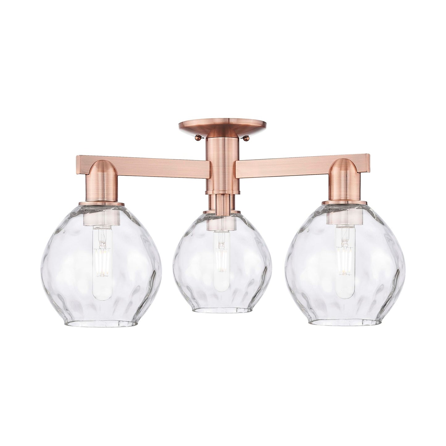 Innovations Waverly 24in 3-Light Semi-Flush Mount | Industrial Antique Copper and Clear Glass | Entryway & Hallway | 23.5 x 10.38 in | Model 716-3F-AC-G362