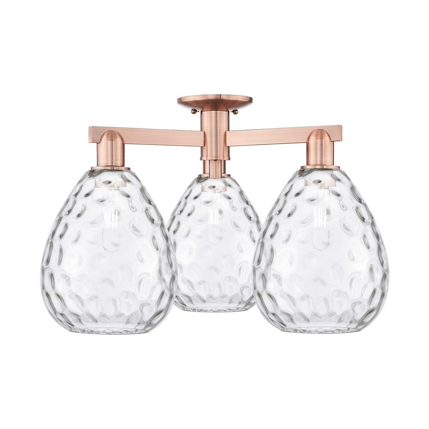 Innovations Waverly 26in 3-Light Semi-Flush Mount | Industrial Antique Copper and Clear Glass | Living Room & Dining Room | 25.5 x | Model 716-3F-AC-G372