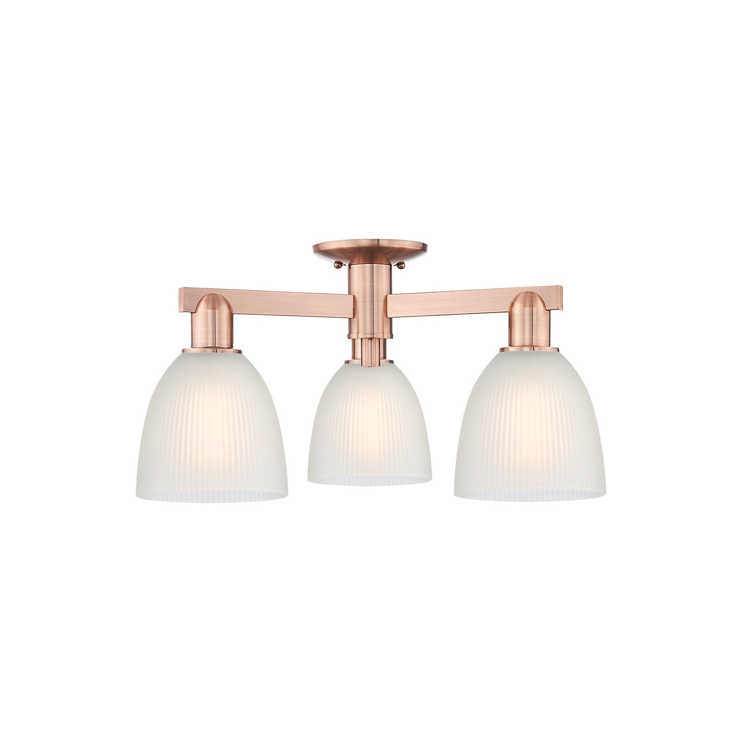Innovations Castile 24in 3-Light Semi-Flush Mount | Industrial Antique Copper and White Glass | Damp-Rated Entryway & Hallway | Model 716-3F-AC-G381