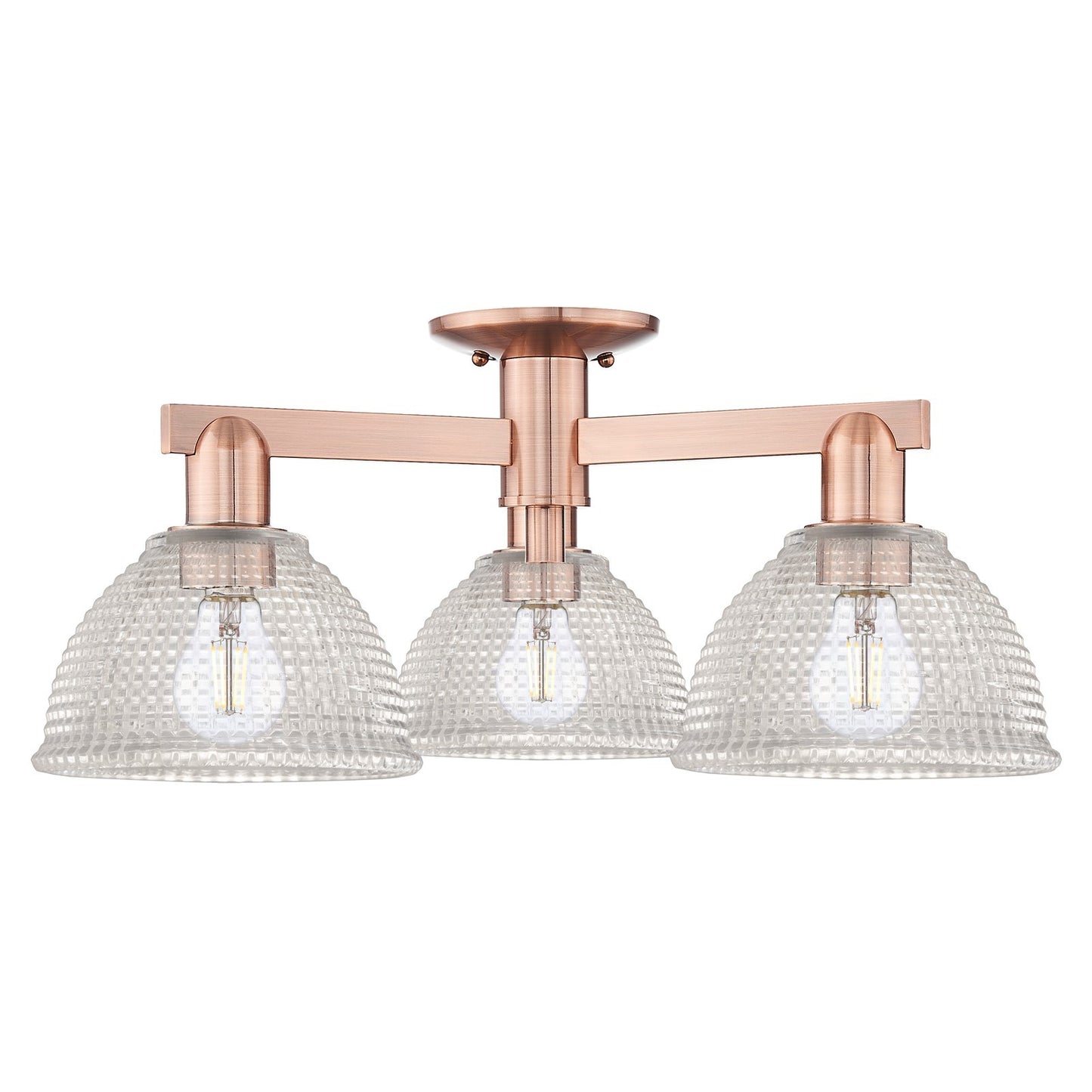 Innovations Arietta 26in 3-Light Semi-Flush Mount | Industrial Antique Copper Steel and Clear Glass | Entryway & Hallway | 25.5 x | Model 716-3F-AC-G422