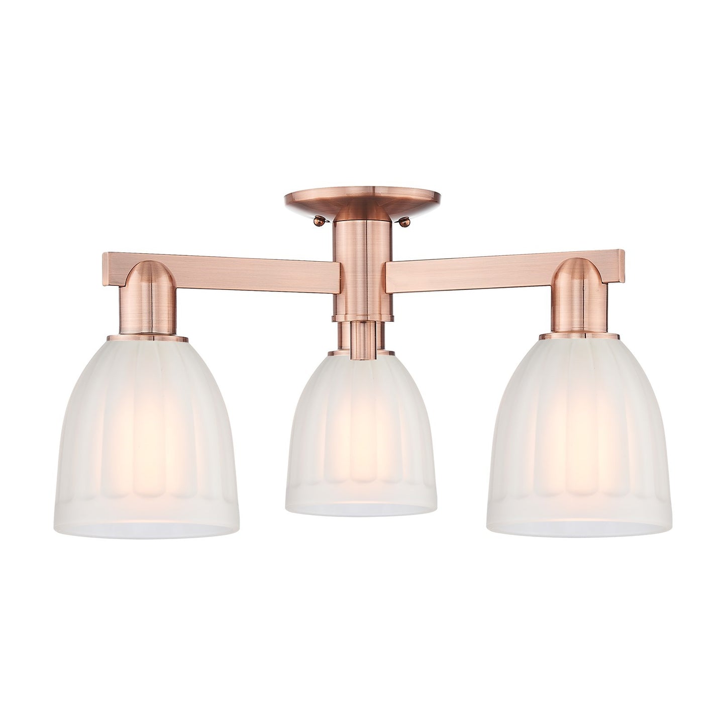 Innovations Brookfield 23in 3-Light Semi-Flush Mount | Industrial Antique Copper Steel and White Frosted Ribbed Glass | Living Room | Model 716-3F-AC-G441