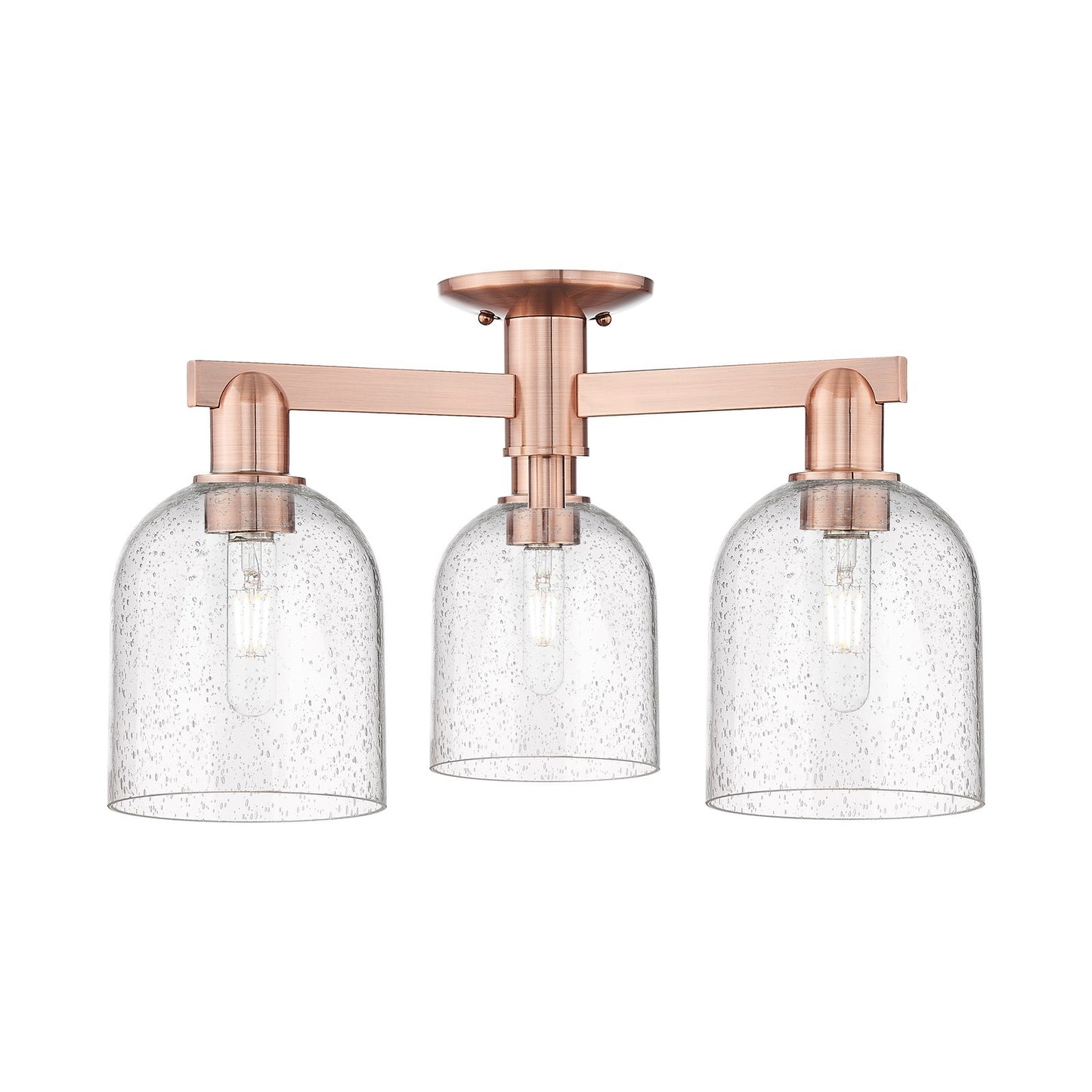 Innovations Bella 23in 3-Light Semi-Flush Mount | Industrial Antique Copper Steel and Seedy Glass | Damp-Rated Entryway & | Model 716-3F-AC-G558-6SDY