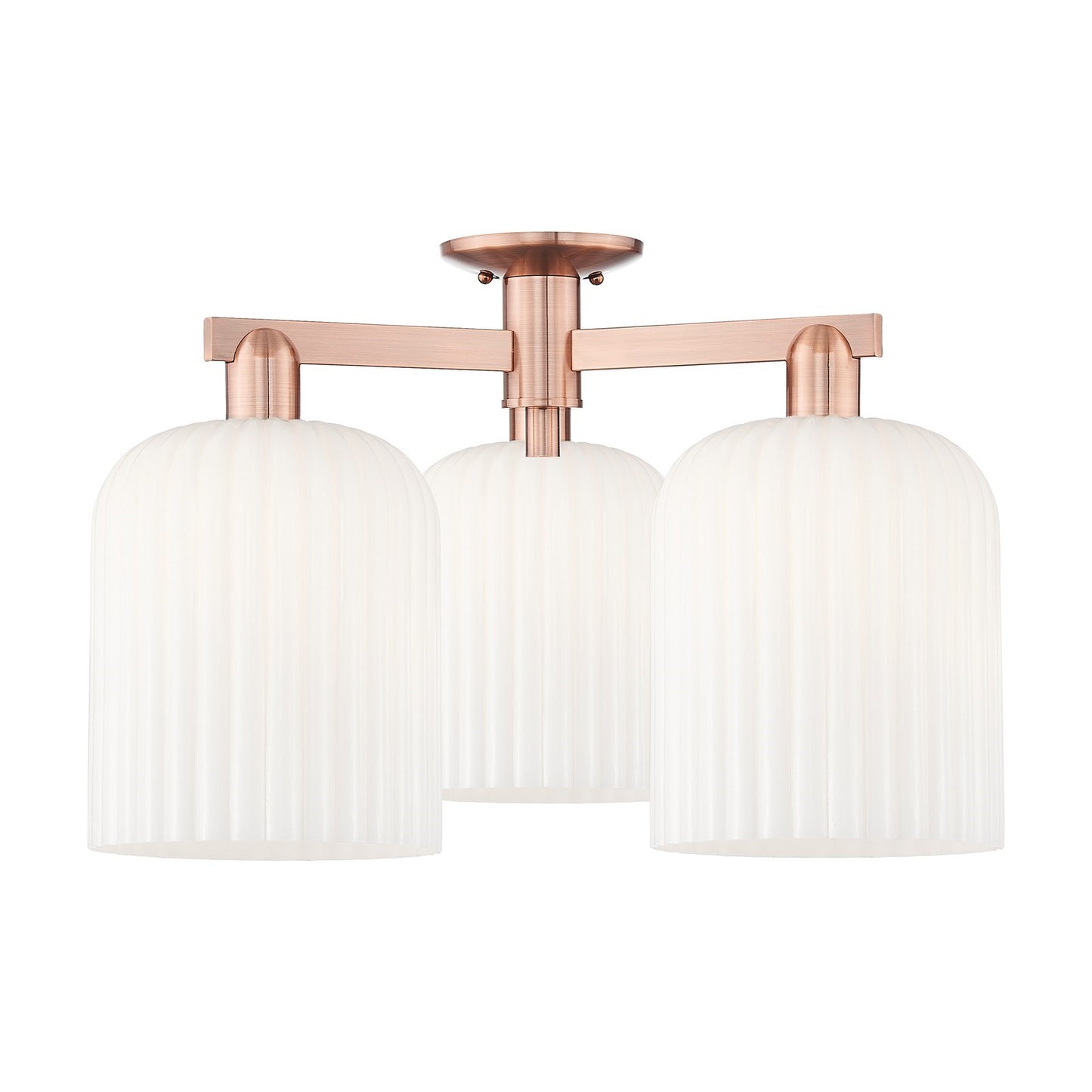 Innovations Bridal Veil 26in 3-Light Semi-Flush Mount | Industrial Antique Copper Steel and Gloss White Ribbed Glass | Living | Model 716-3F-AC-G559-8GWH