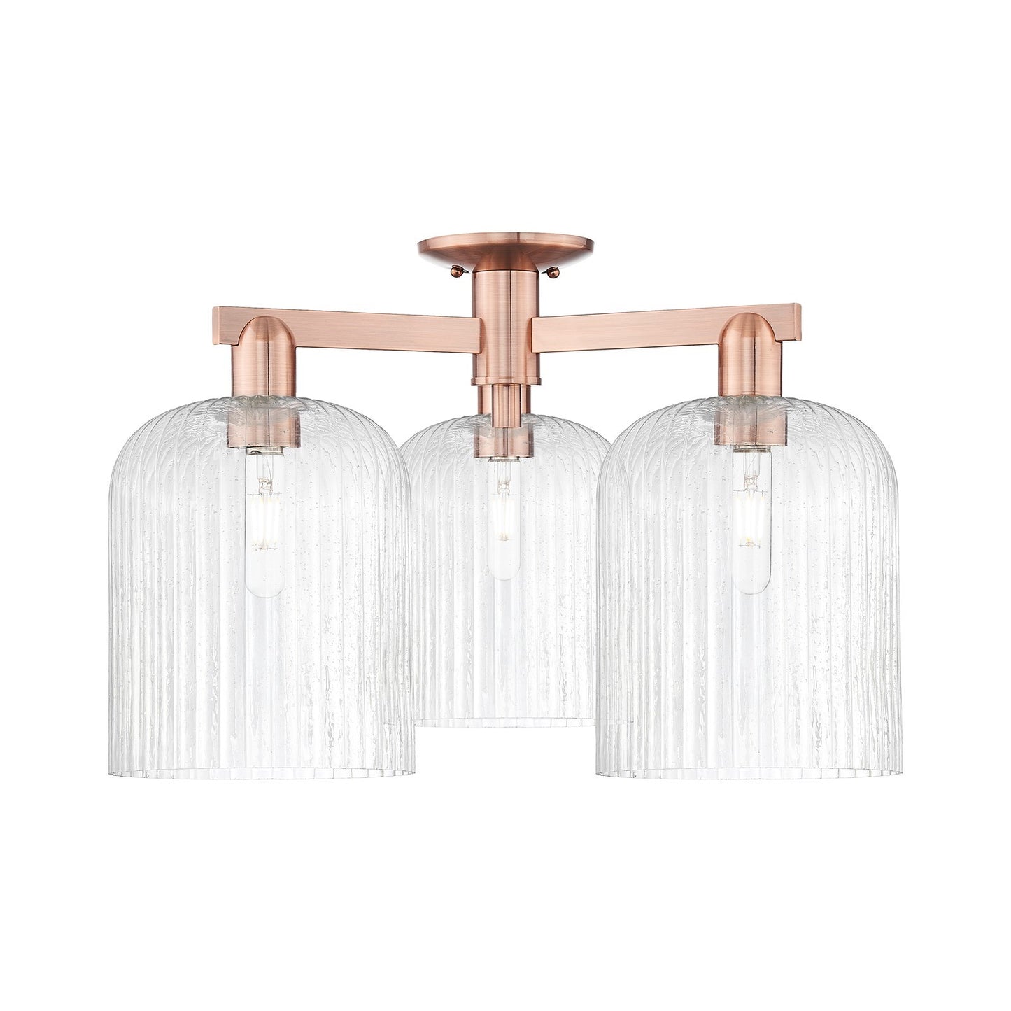 Innovations Bridal Veil 26in 3-Light Semi-Flush Mount | Industrial Antique Copper Steel and Seedy Bell Glass | Entryway & | Model 716-3F-AC-G559-8SDY